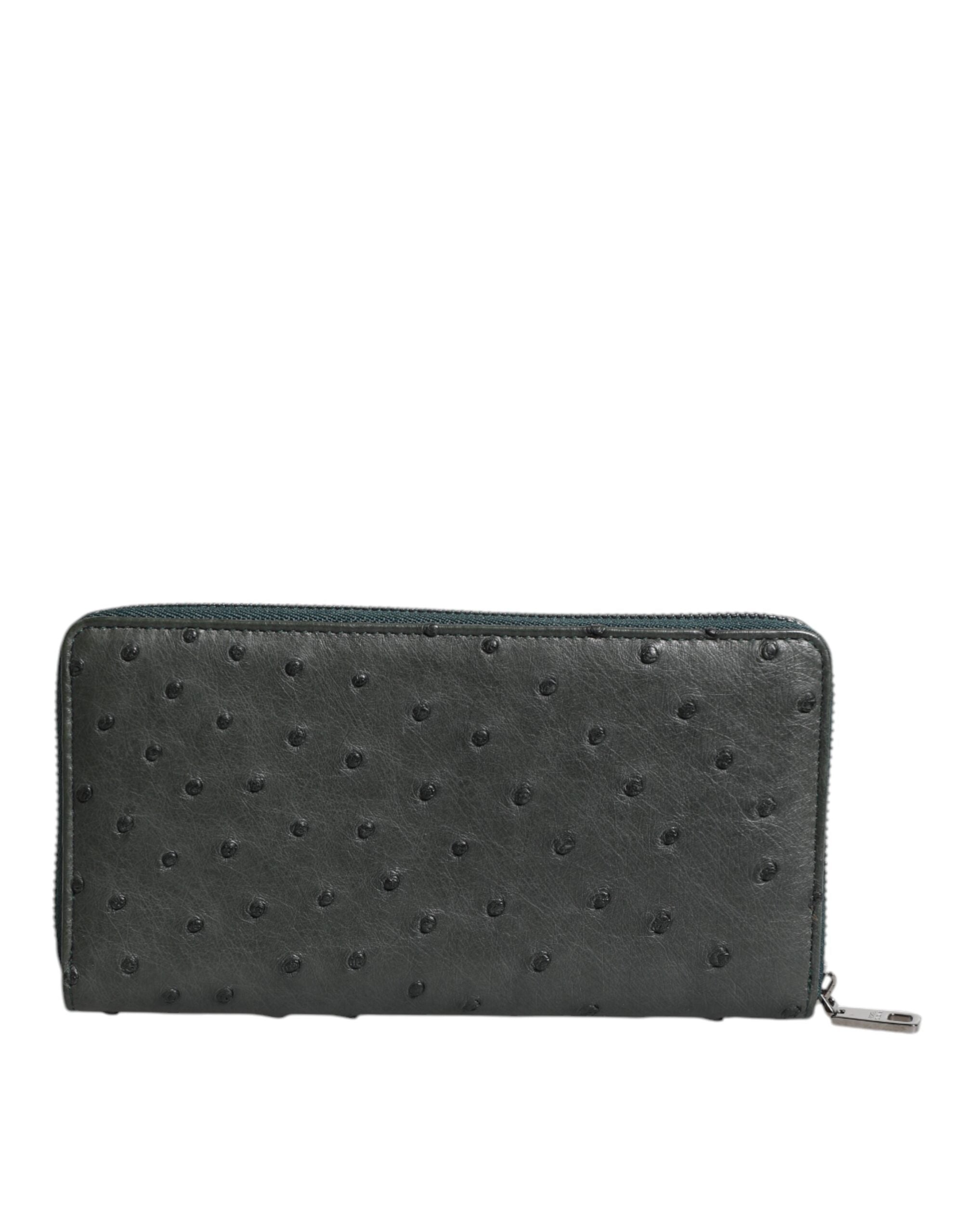 Portefeuille continental zippé Dolce &amp; Gabbana avec plaque logo en autruche verte