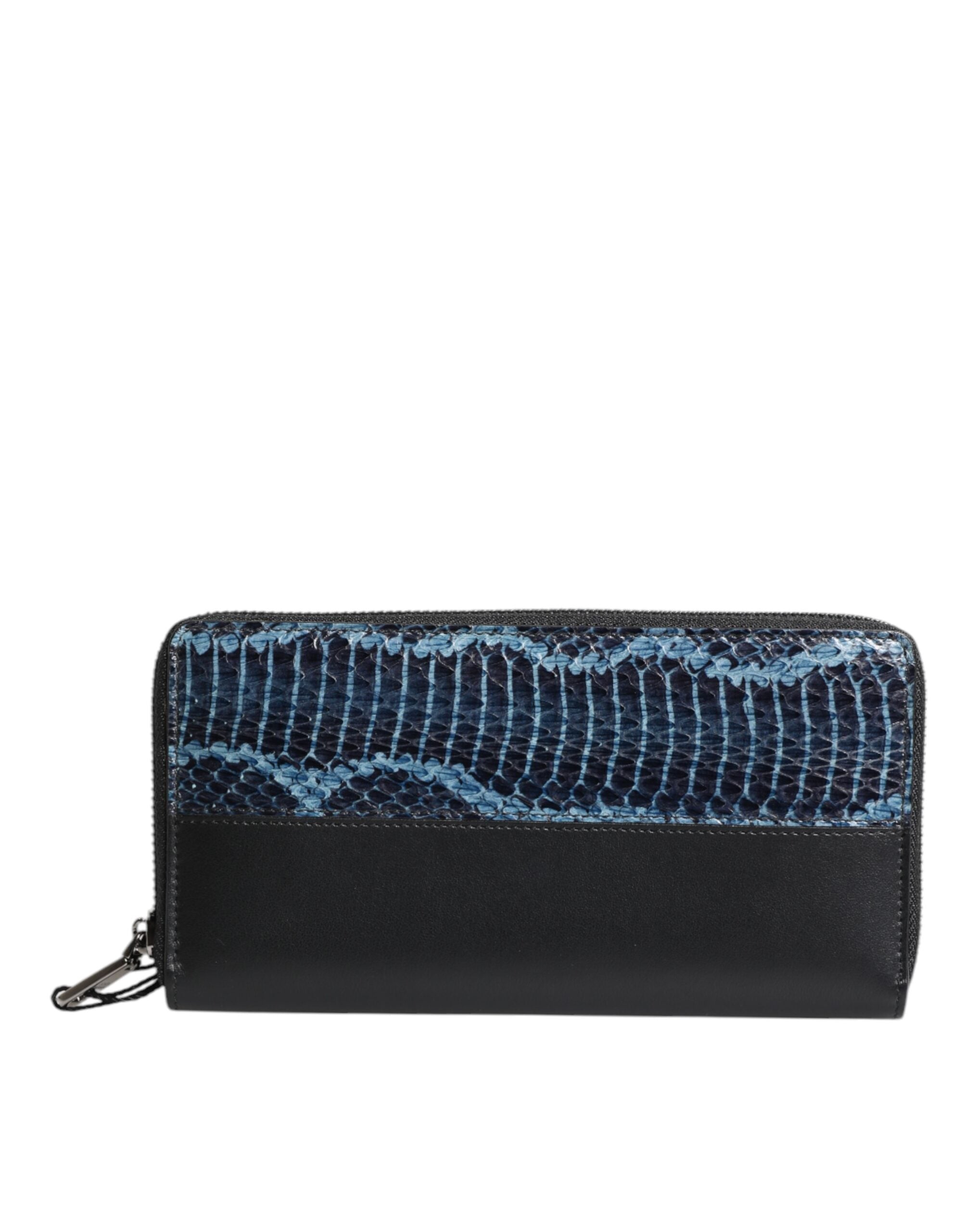Portefeuille continental Dolce &amp; Gabbana en cuir exotique noir et bleu gaufré