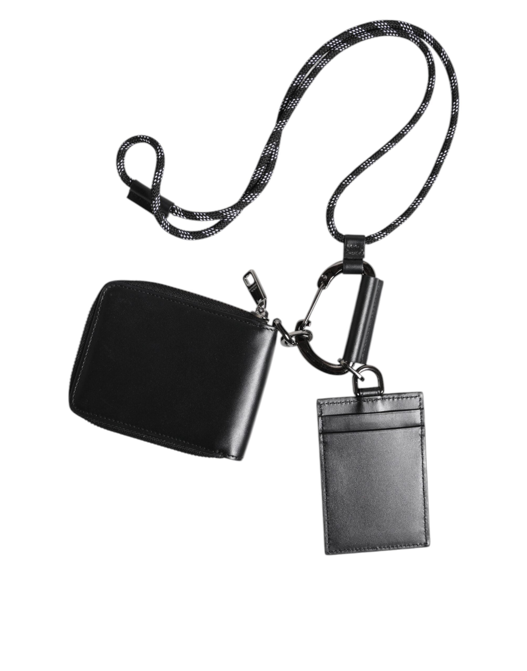 Dolce &amp; Gabbana Schwarzes Kartenetui aus Leder mit Rundum-Reißverschluss