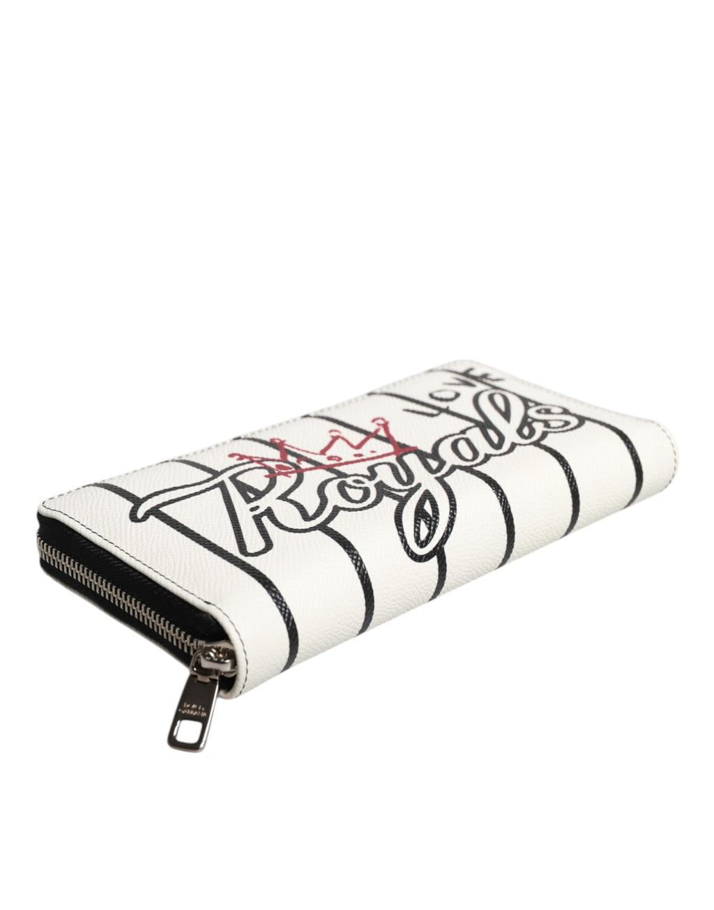 Portefeuille continental zippé en cuir blanc Dolce &amp; Gabbana DG Crown Royals