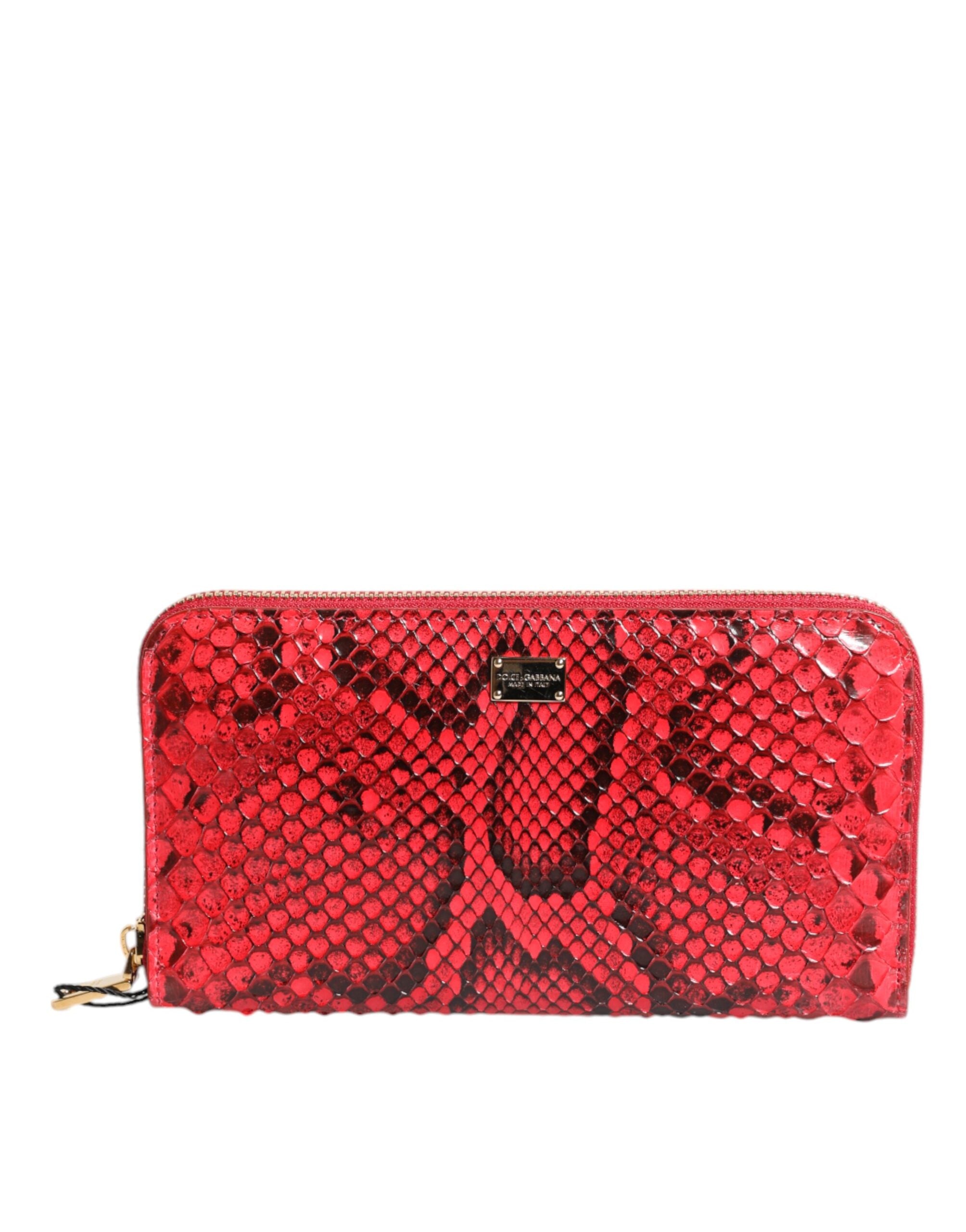 Portefeuille continental zippé en cuir exotique rouge Dolce &amp; Gabbana