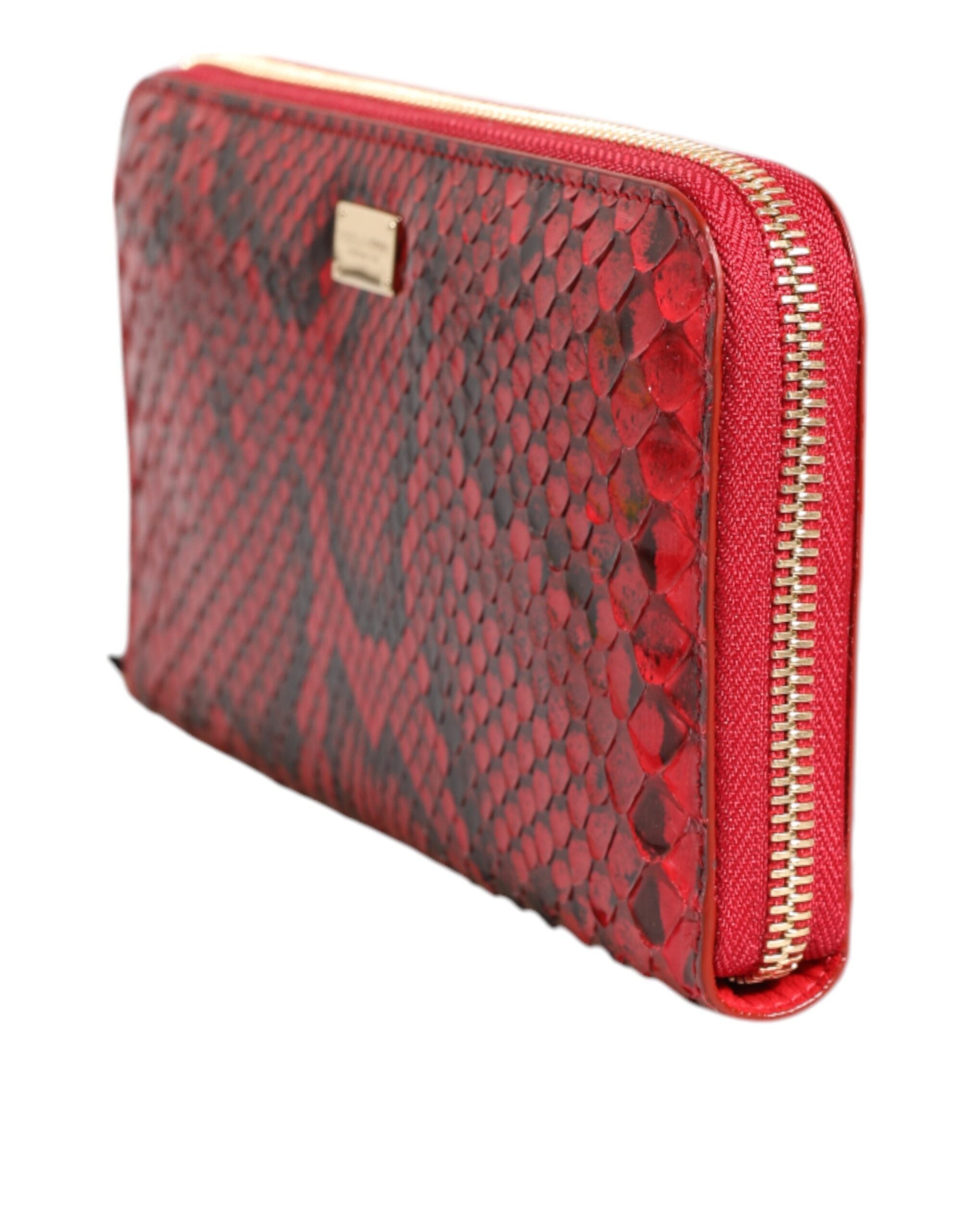 Portefeuille continental zippé en cuir exotique rouge Dolce &amp; Gabbana