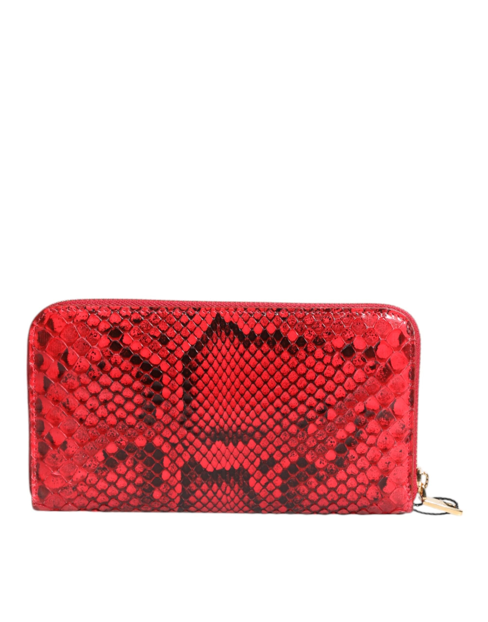 Portefeuille continental zippé en cuir exotique rouge Dolce &amp; Gabbana