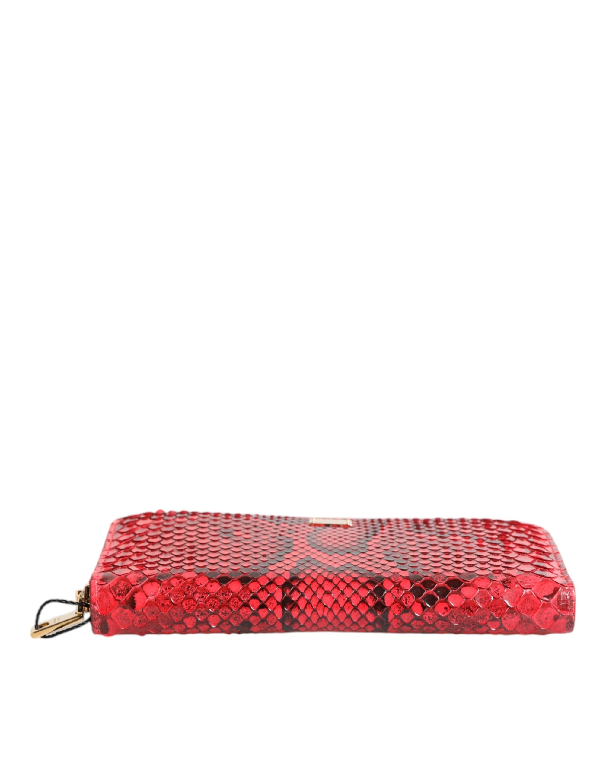 Portefeuille continental zippé en cuir exotique rouge Dolce &amp; Gabbana