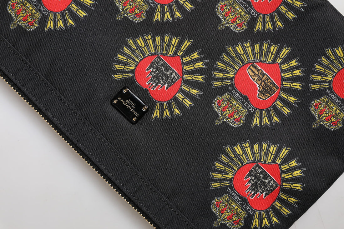 Dolce & Gabbana Black Red Nylon Sacred Heart Clutch Pouch Bag