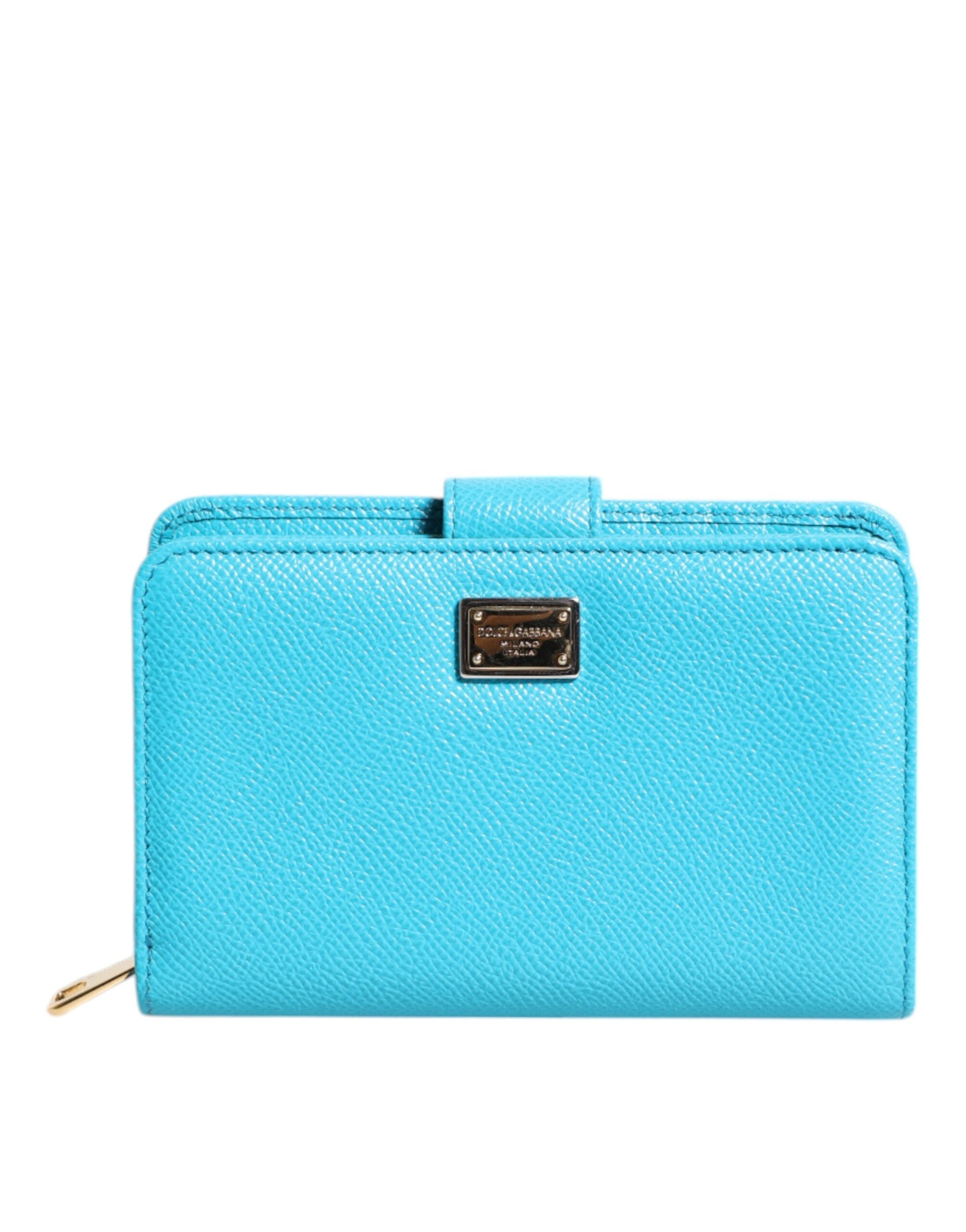 Portefeuille continental à deux volets en cuir bleu clair Dolce &amp; Gabbana