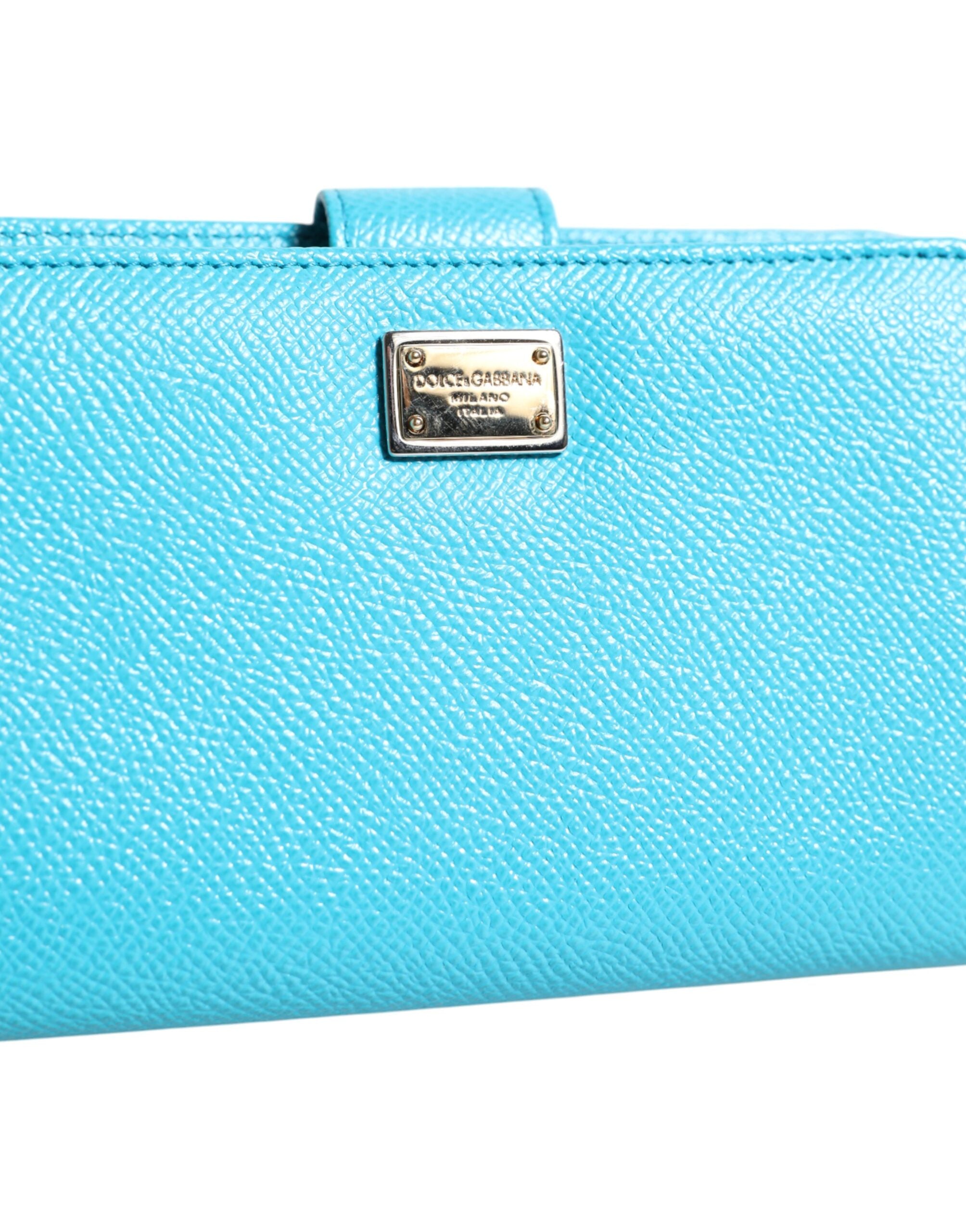 Portefeuille continental à deux volets en cuir bleu clair Dolce &amp; Gabbana