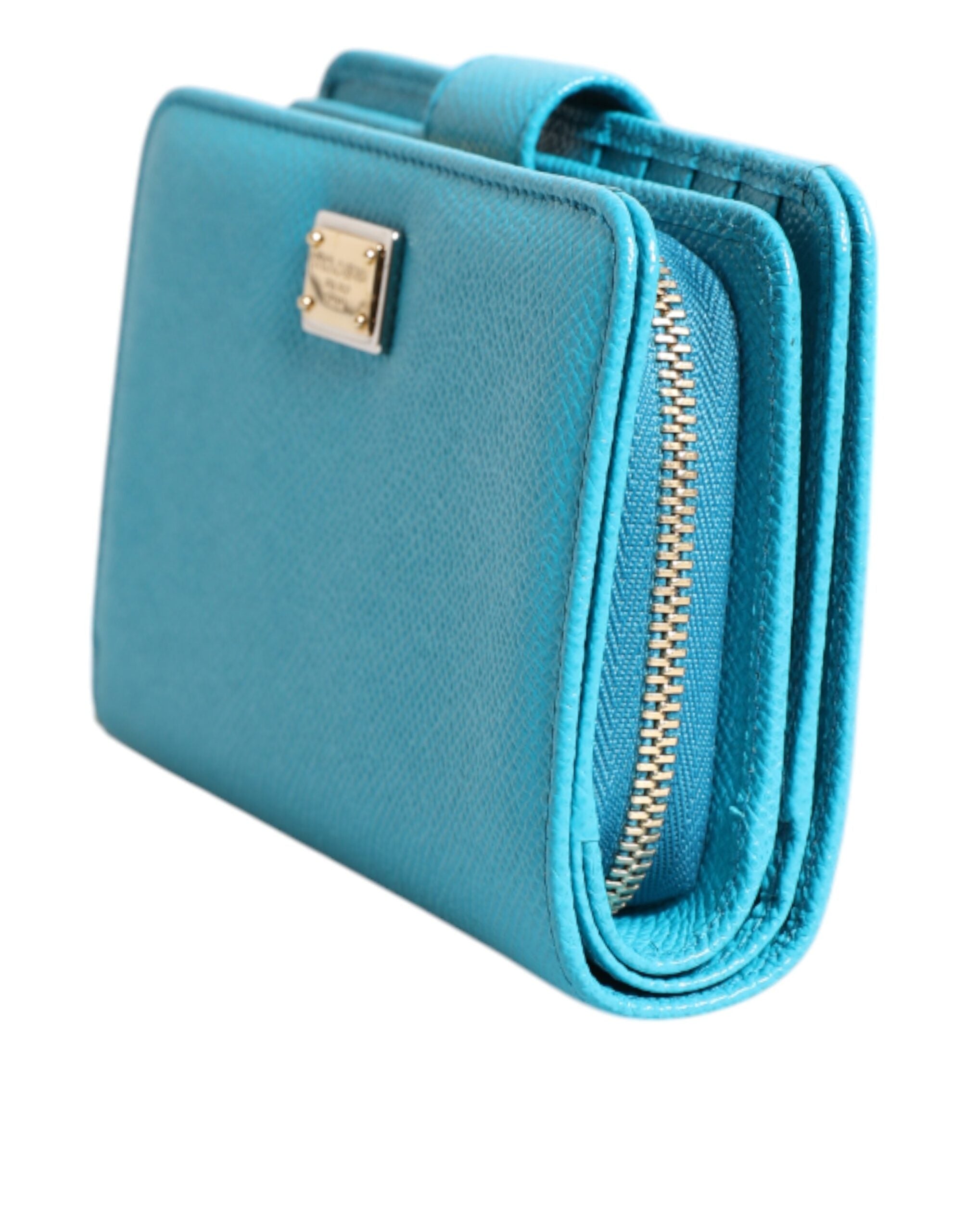 Portefeuille continental à deux volets en cuir bleu clair Dolce &amp; Gabbana