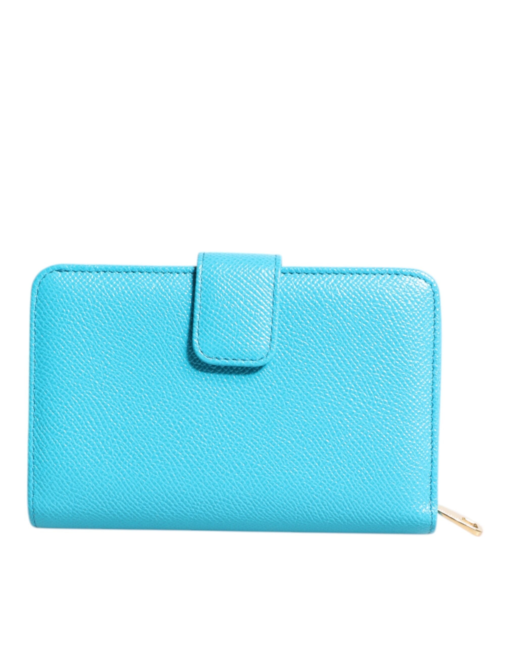 Portefeuille continental à deux volets en cuir bleu clair Dolce &amp; Gabbana