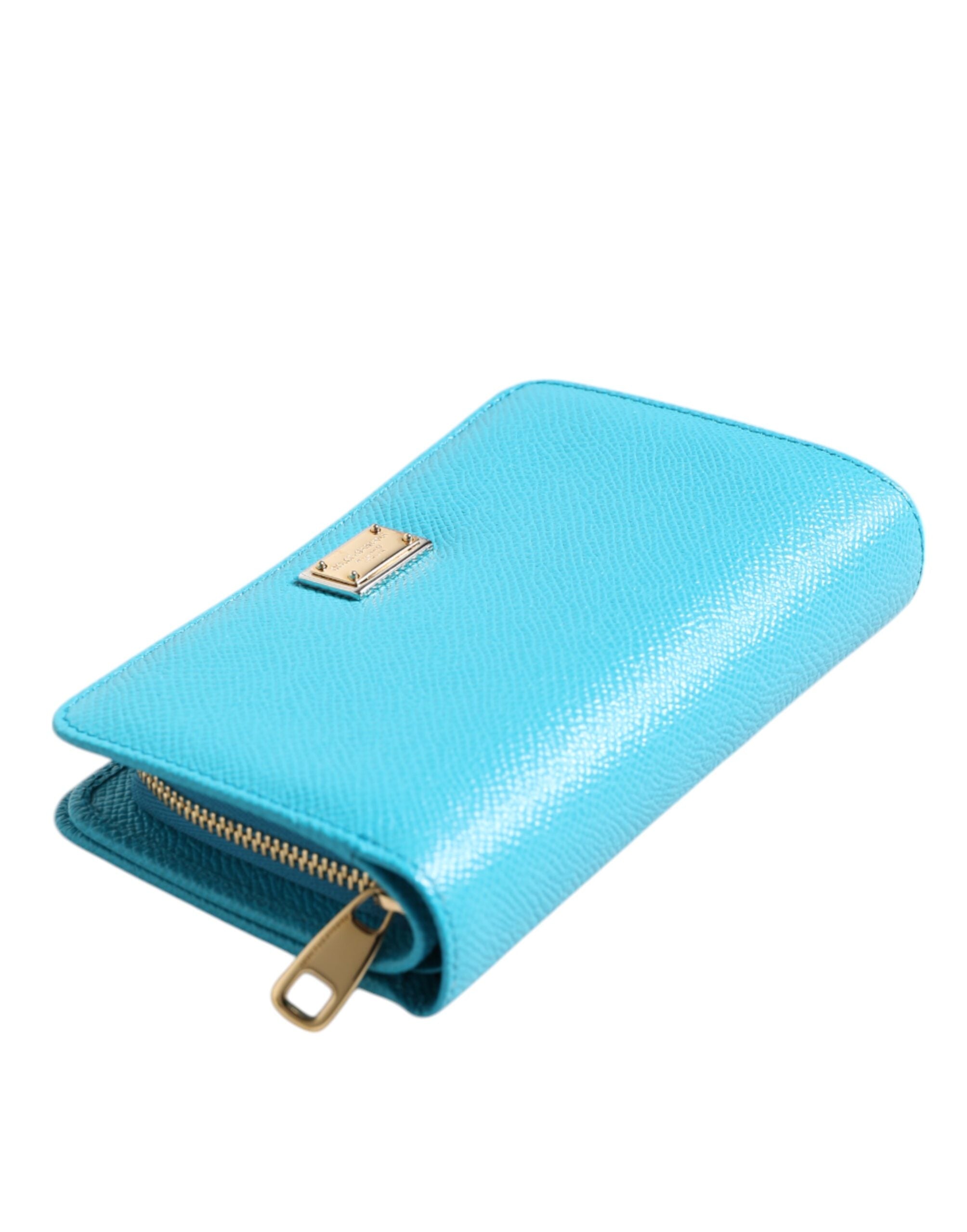 Portefeuille continental à deux volets en cuir bleu clair Dolce &amp; Gabbana