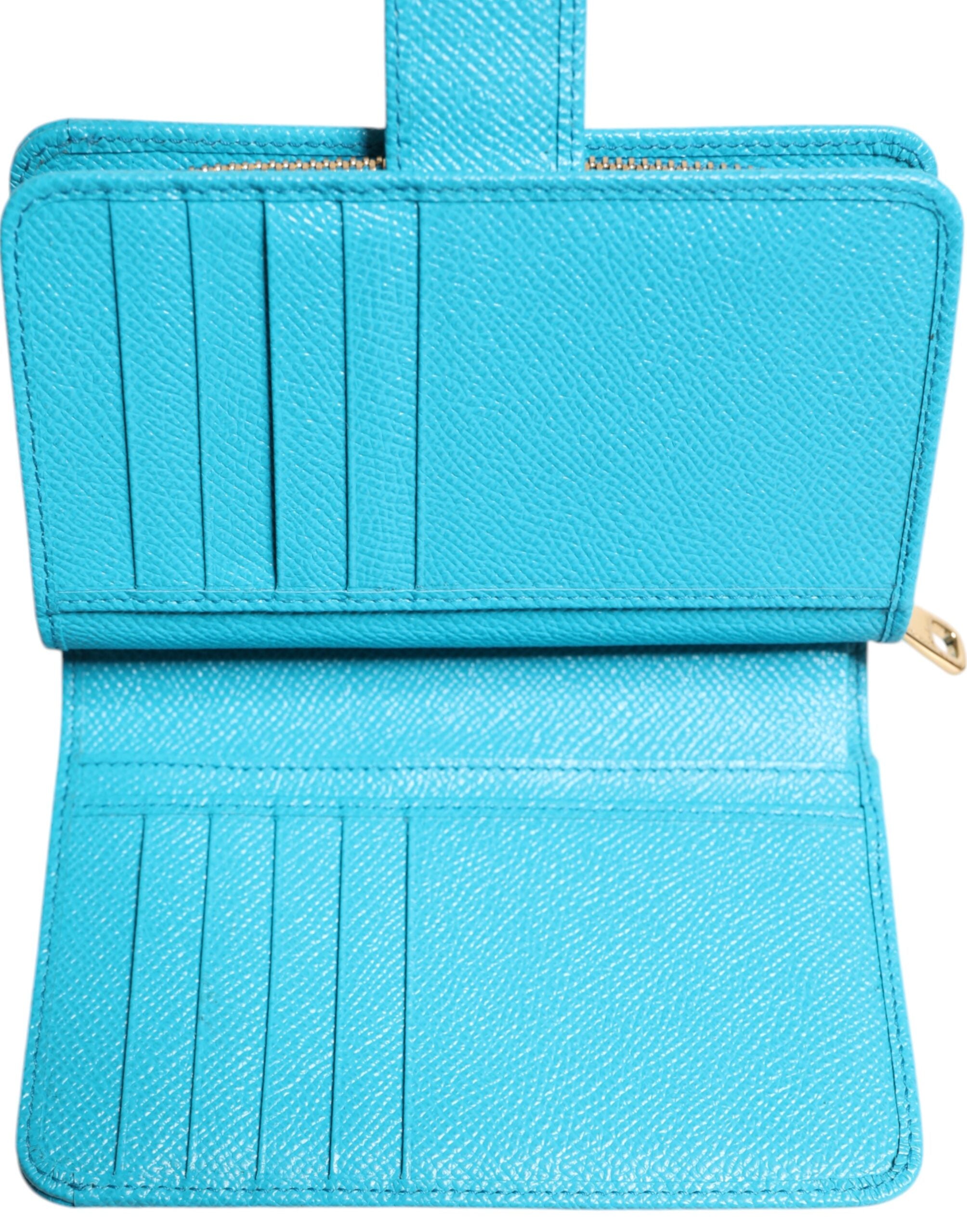 Portefeuille continental à deux volets en cuir bleu clair Dolce &amp; Gabbana