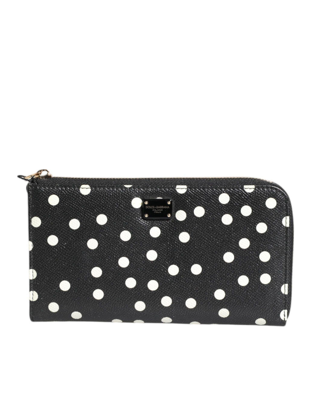 Portefeuille continental zippé Dolce &amp; Gabbana en cuir noir et blanc à pois
