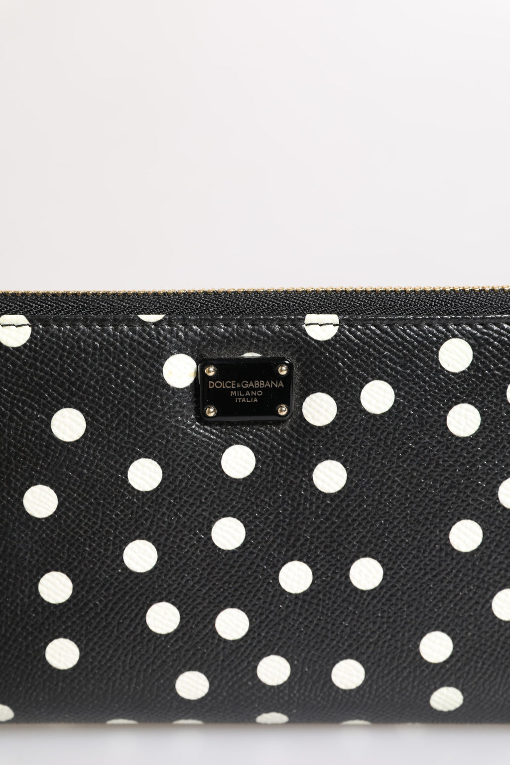 Portefeuille continental zippé Dolce &amp; Gabbana en cuir noir et blanc à pois