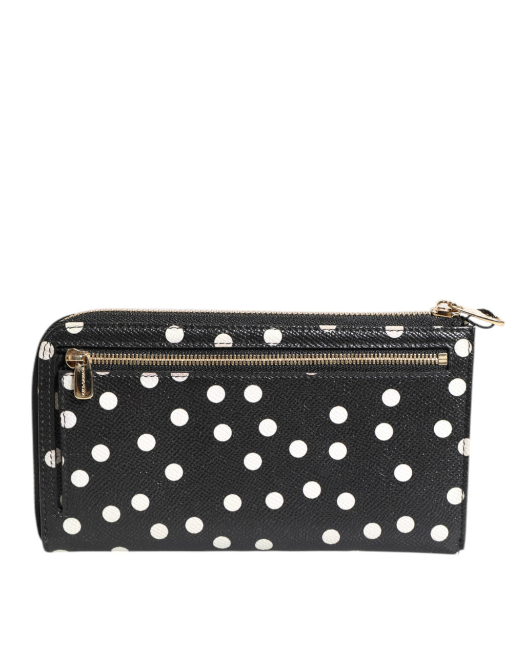Portefeuille continental zippé Dolce &amp; Gabbana en cuir noir et blanc à pois