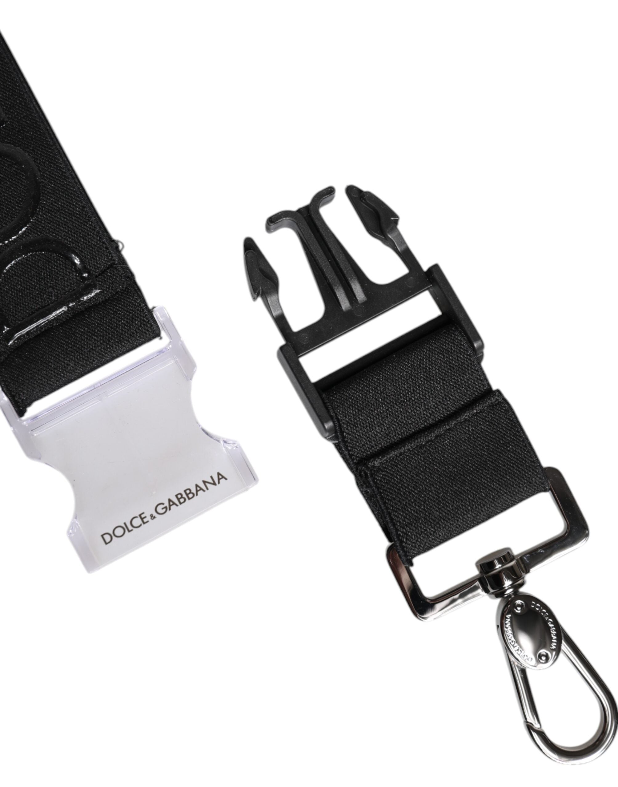 Porte-clés Dolce &amp; Gabbana en polyester extensible noir caoutchouté avec logo DG