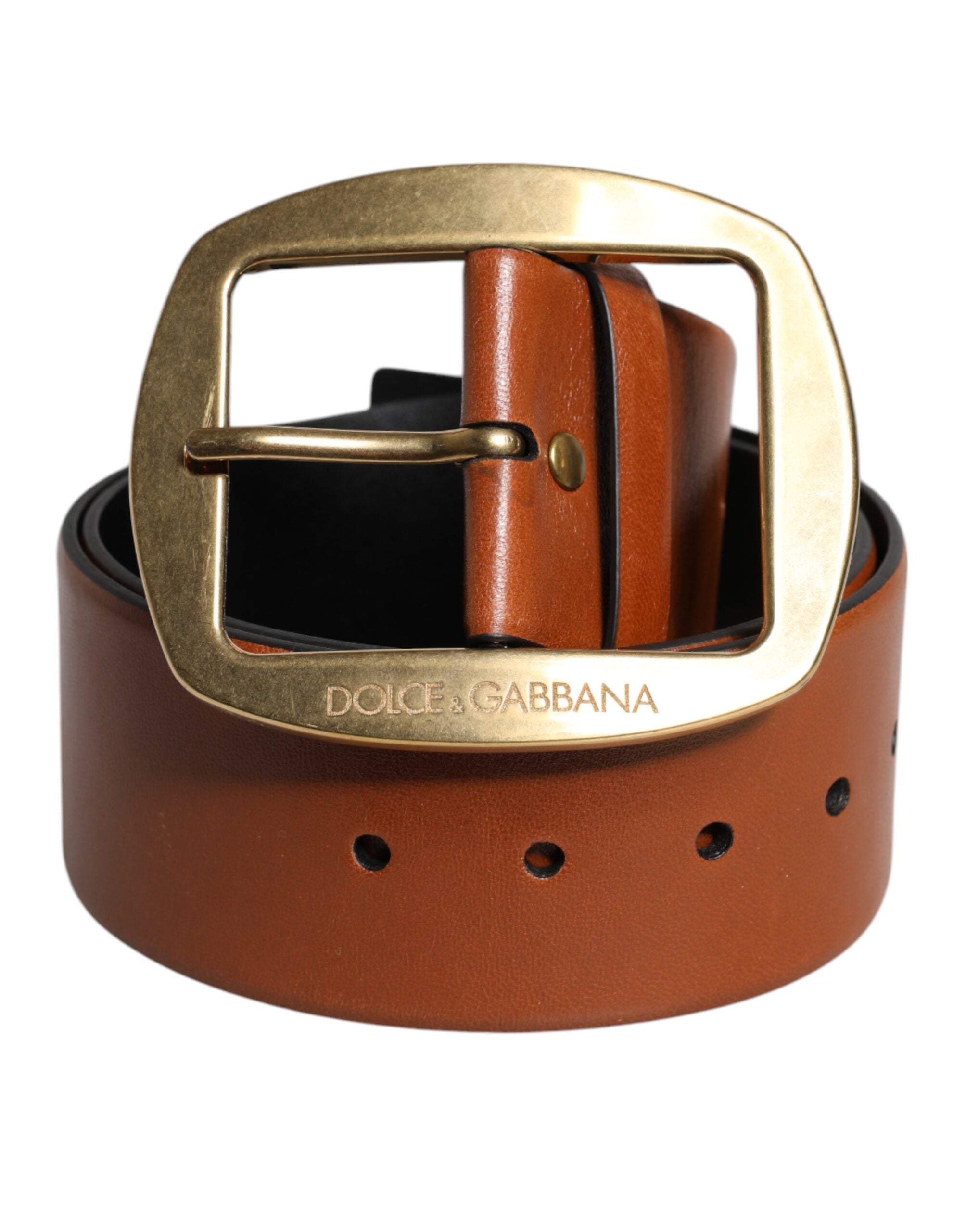 Ceinture classique Dolce &amp; Gabbana en cuir marron avec boucle en métal doré