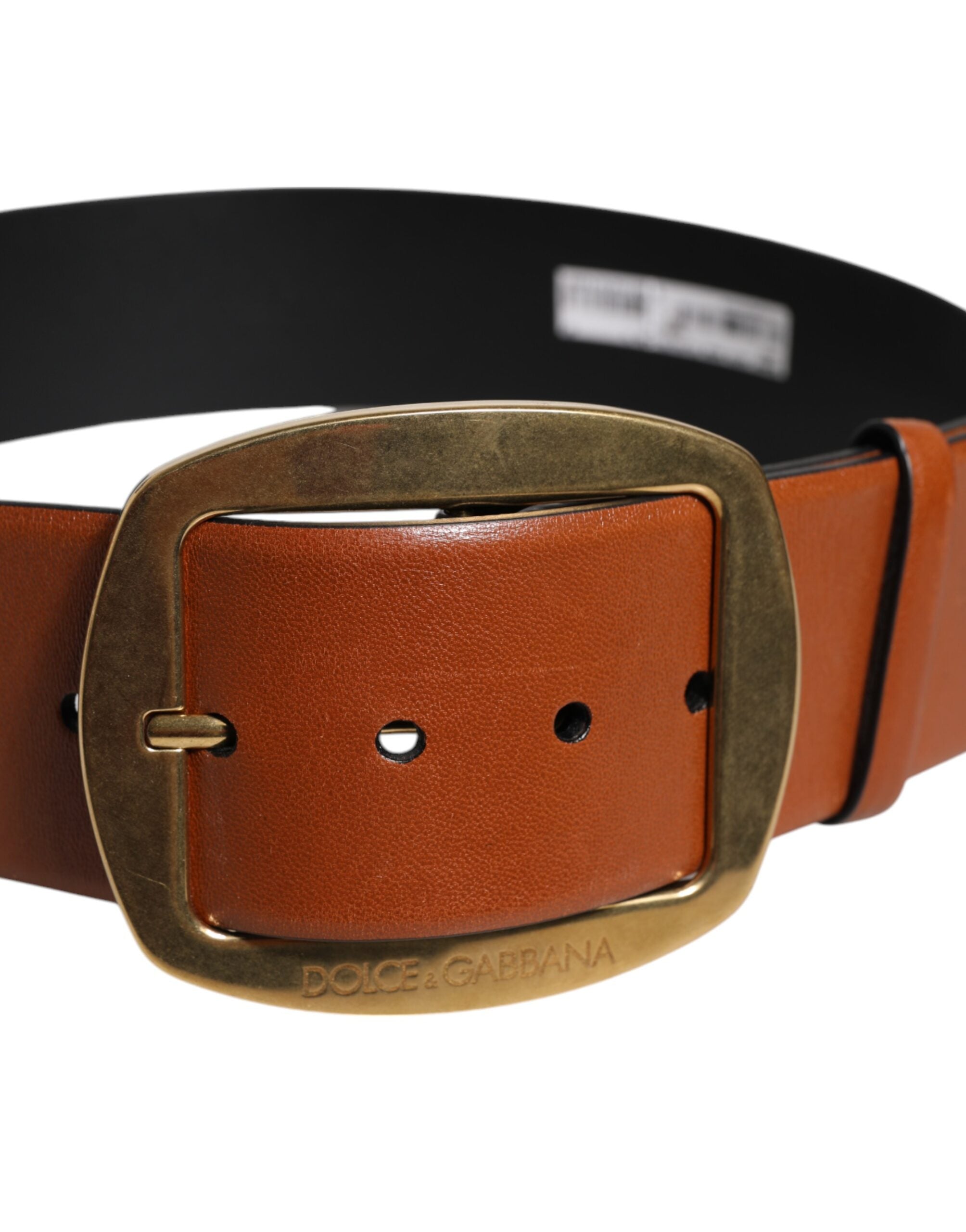Ceinture classique Dolce &amp; Gabbana en cuir marron avec boucle en métal doré