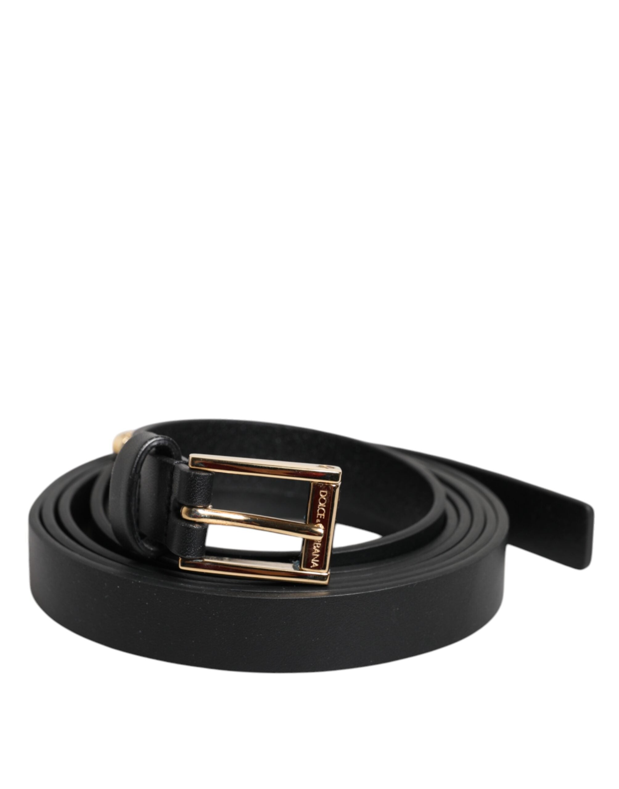 Ceinture Dolce &amp; Gabbana en cuir de veau noir avec boucle en métal doré