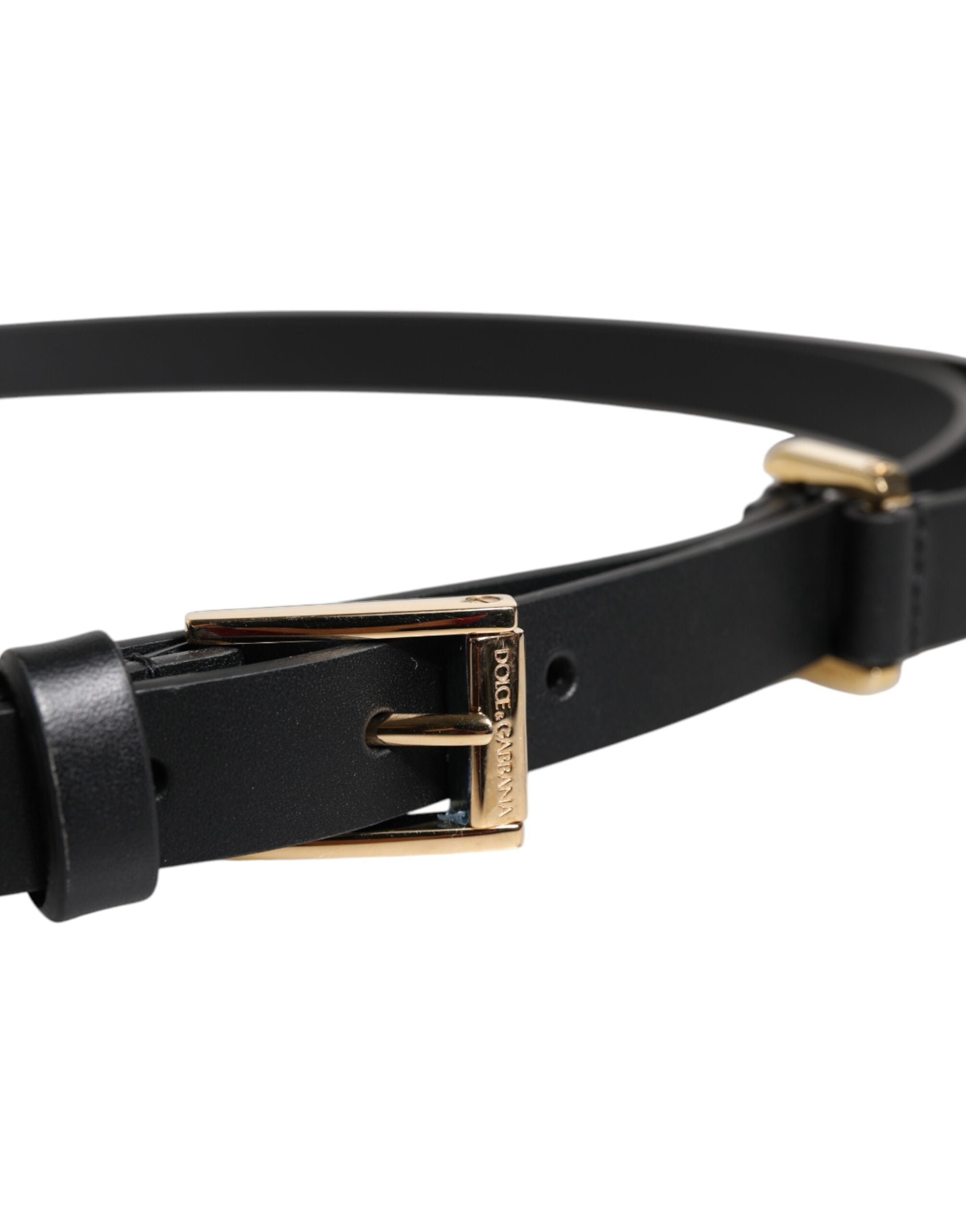 Ceinture Dolce &amp; Gabbana en cuir de veau noir avec boucle en métal doré
