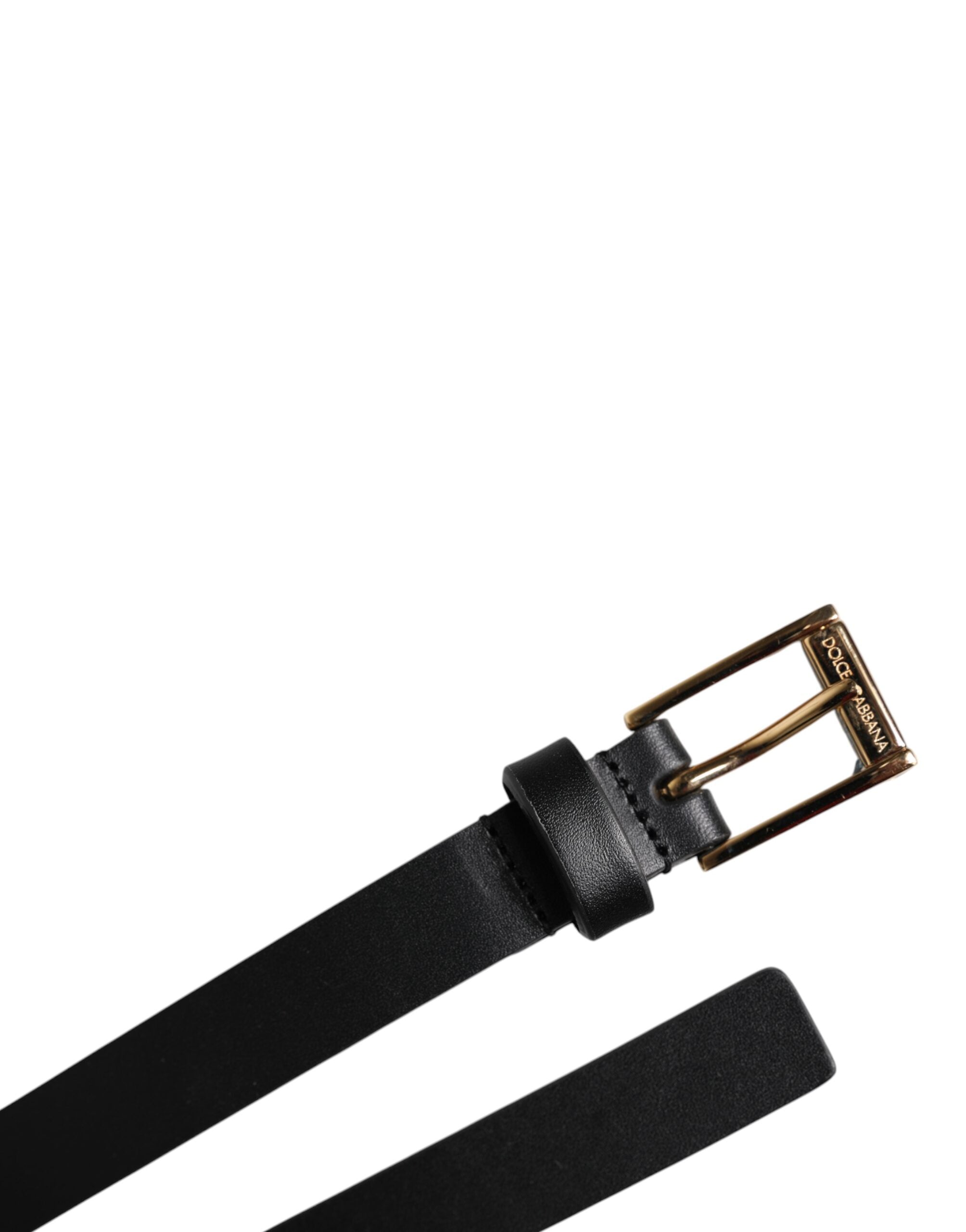 Ceinture Dolce &amp; Gabbana en cuir de veau noir avec boucle en métal doré
