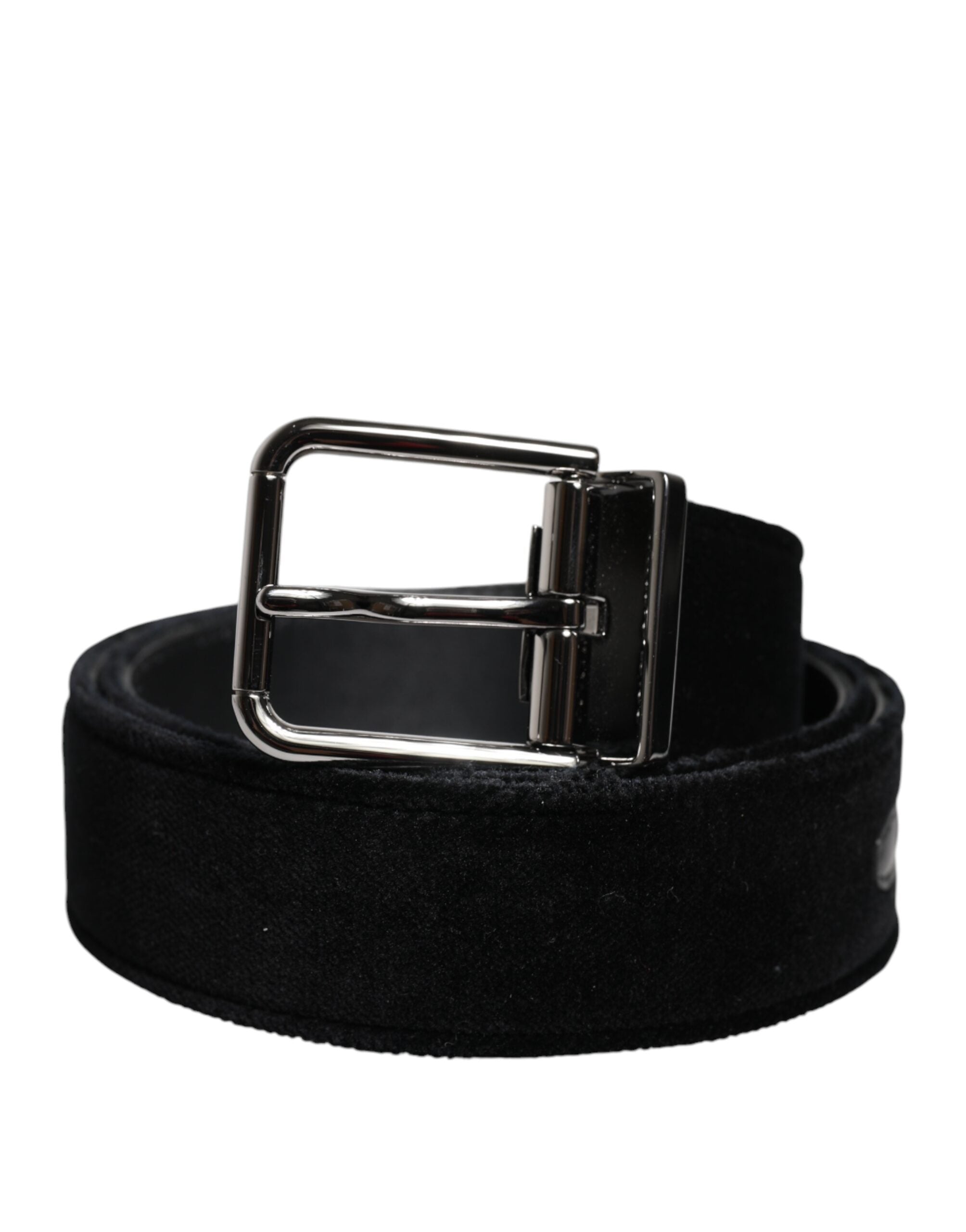 Ceinture Dolce &amp; Gabbana en coton noir avec boucle en métal argenté