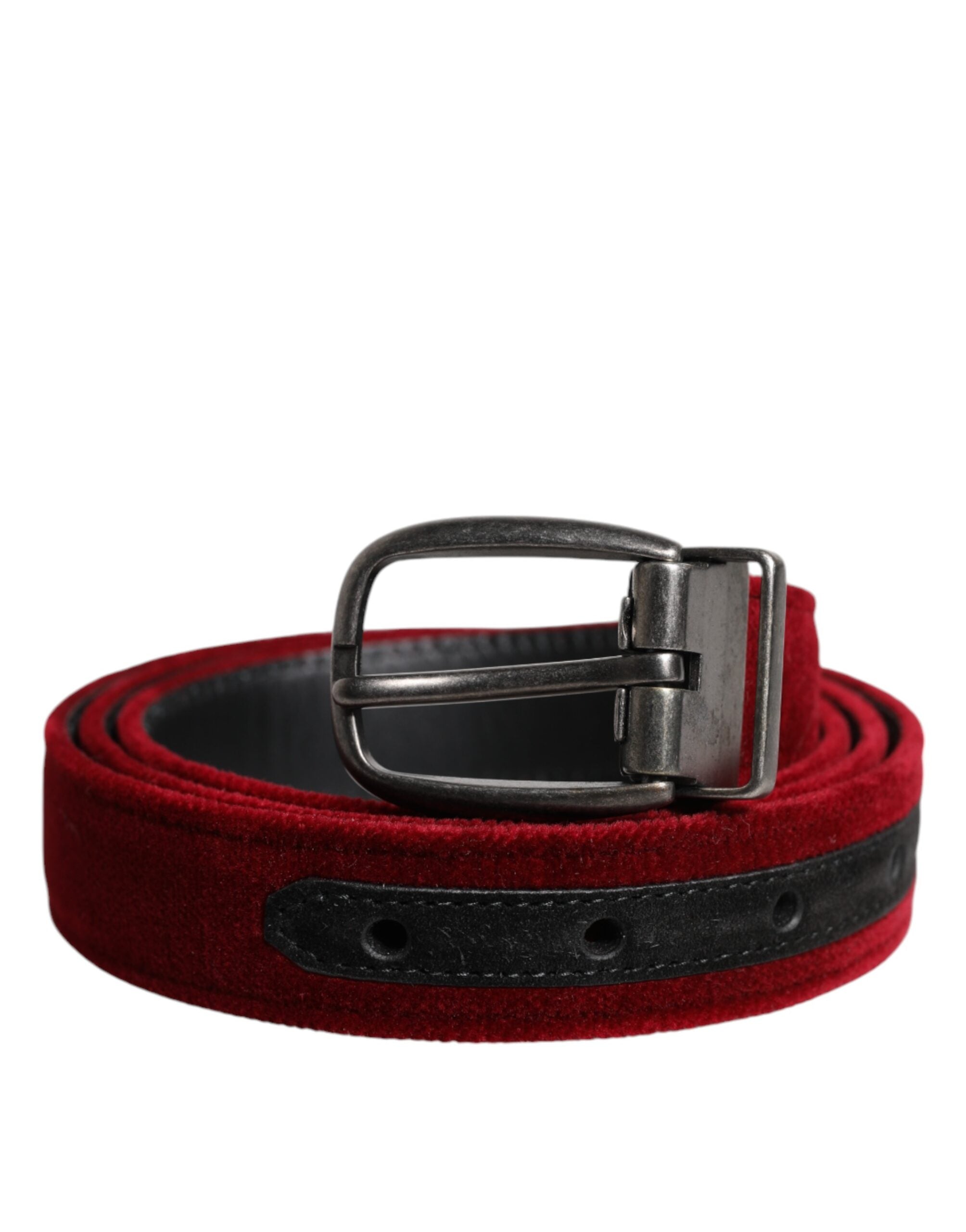 Ceinture Dolce &amp; Gabbana en velours rouge avec boucle en métal noir et logo