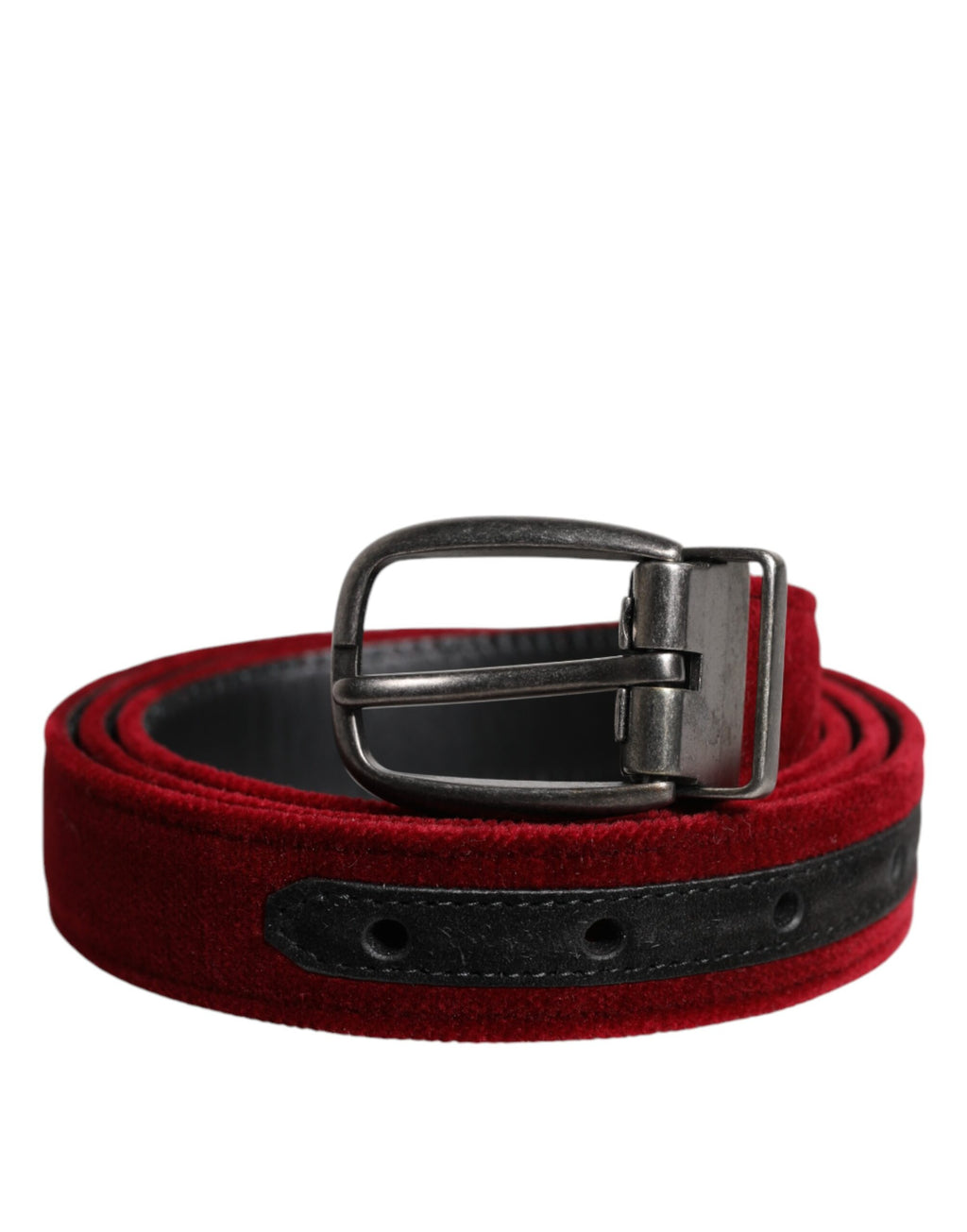 Ceinture Dolce &amp; Gabbana en velours rouge avec boucle en métal noir et logo