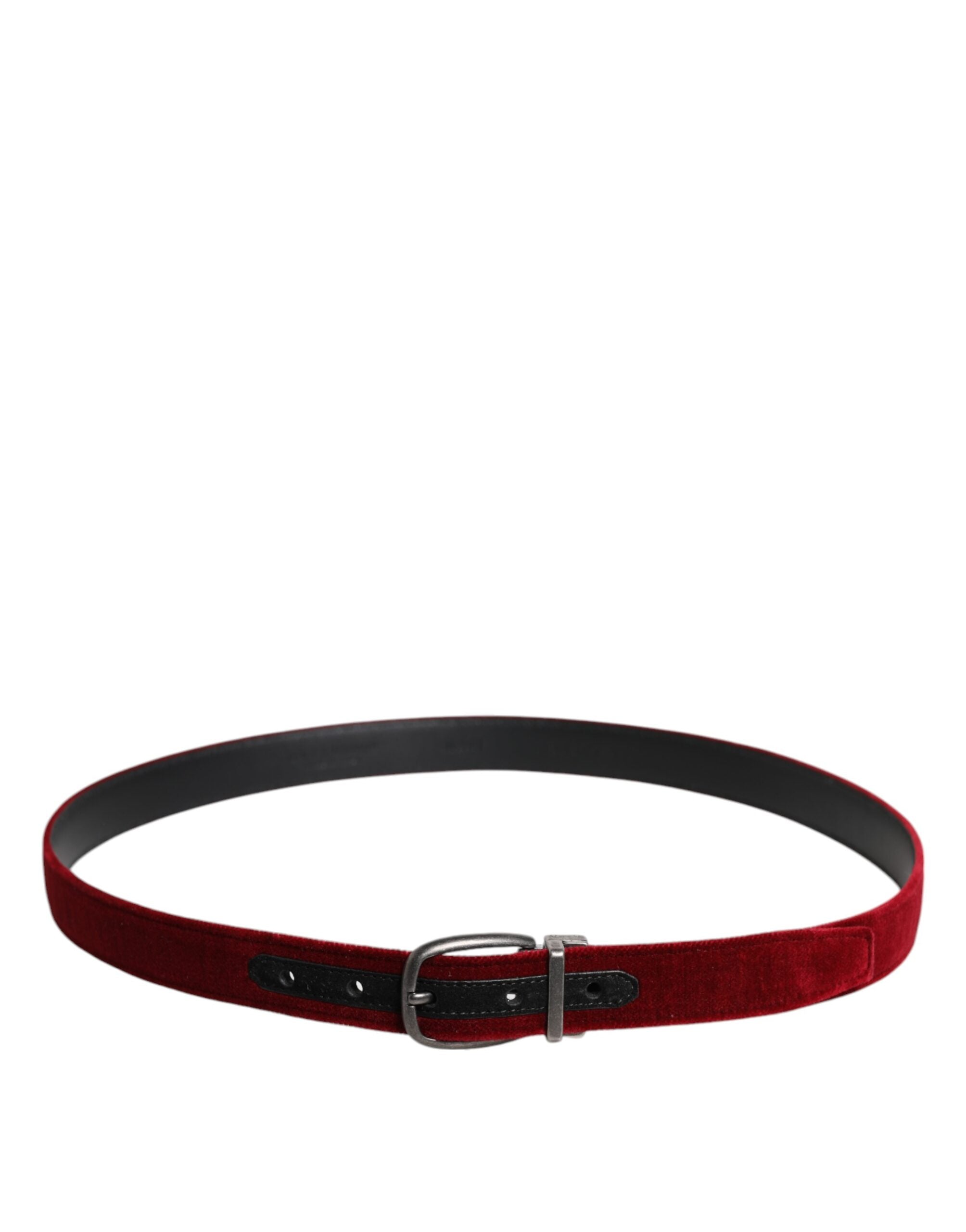 Ceinture Dolce &amp; Gabbana en velours rouge avec boucle en métal noir et logo