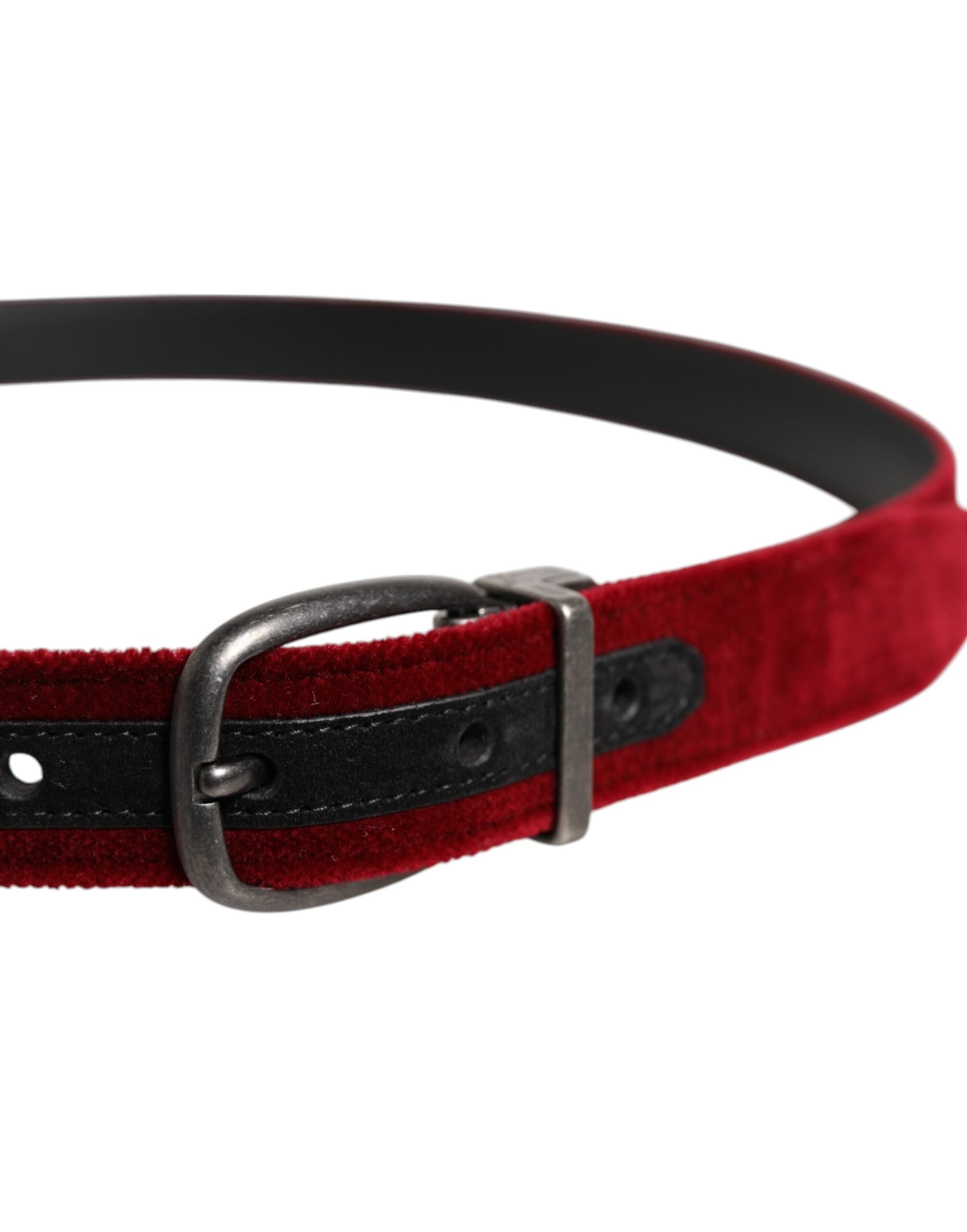 Ceinture Dolce &amp; Gabbana en velours rouge avec boucle en métal noir et logo