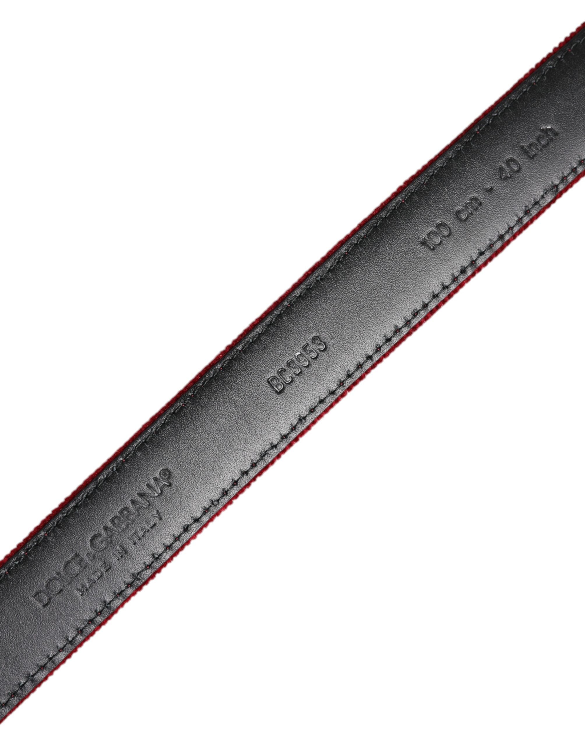 Ceinture Dolce &amp; Gabbana en velours rouge avec boucle en métal noir et logo