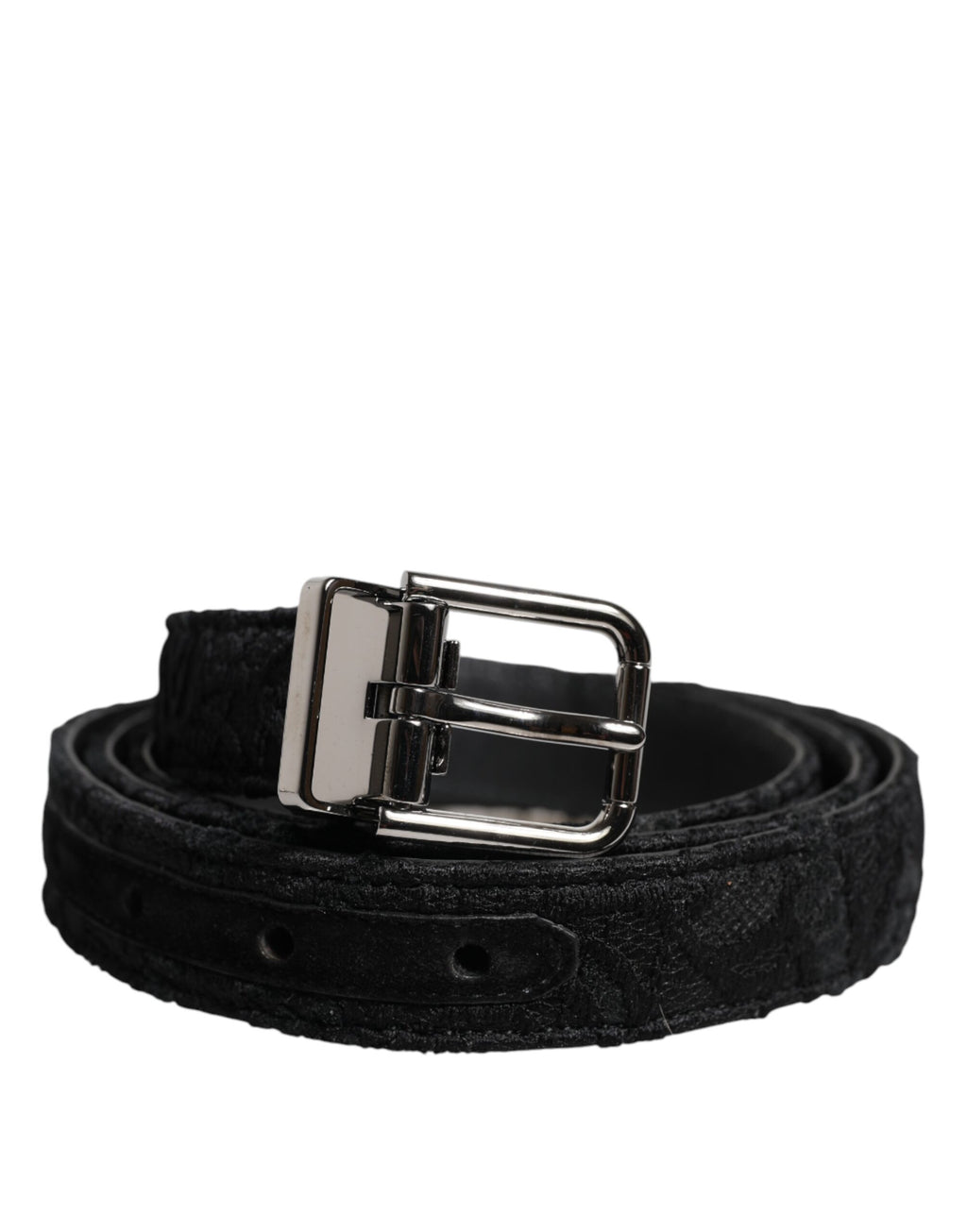 Ceinture Dolce &amp; Gabbana en coton mélangé noir avec boucle en métal argenté