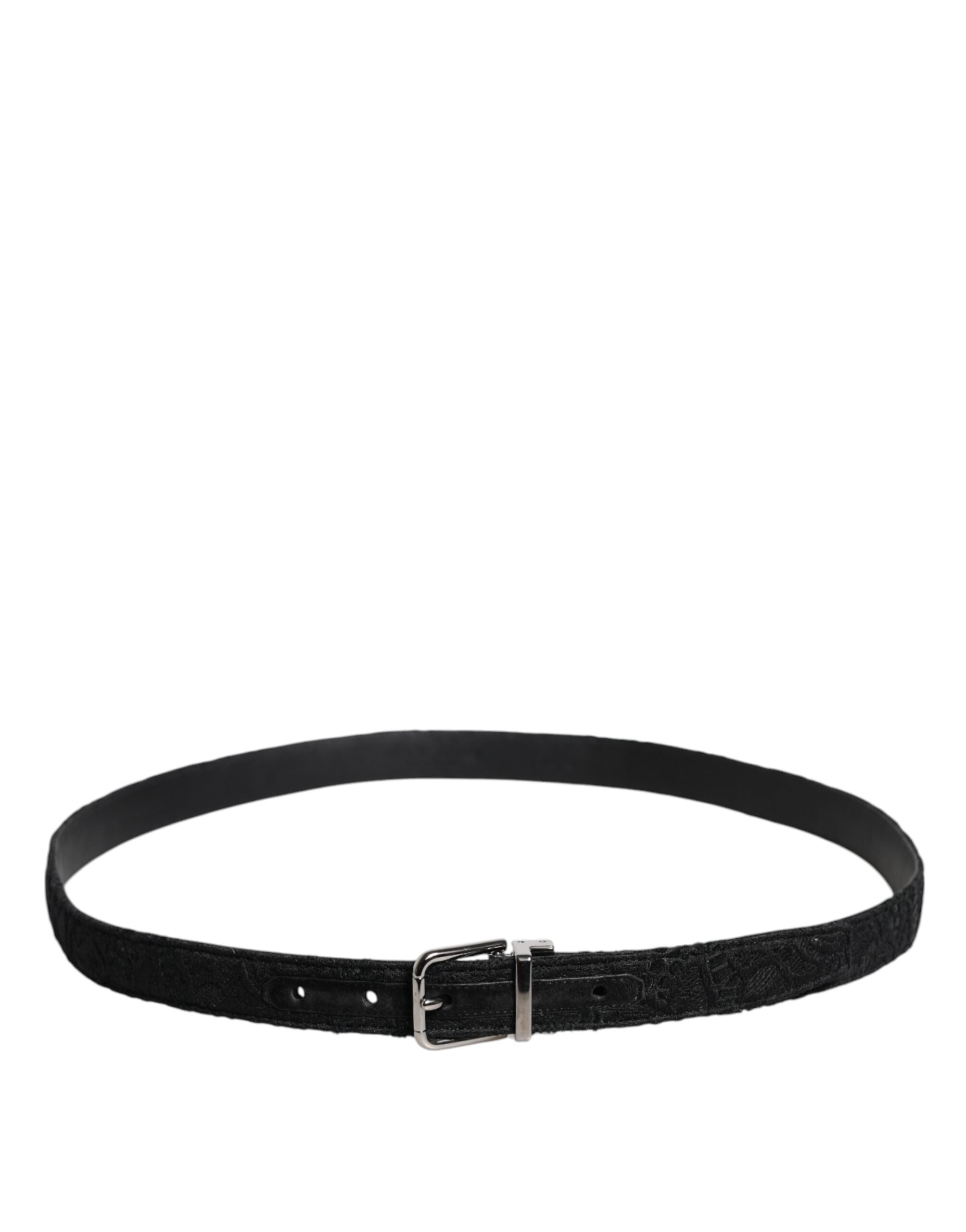 Ceinture Dolce &amp; Gabbana en coton mélangé noir avec boucle en métal argenté