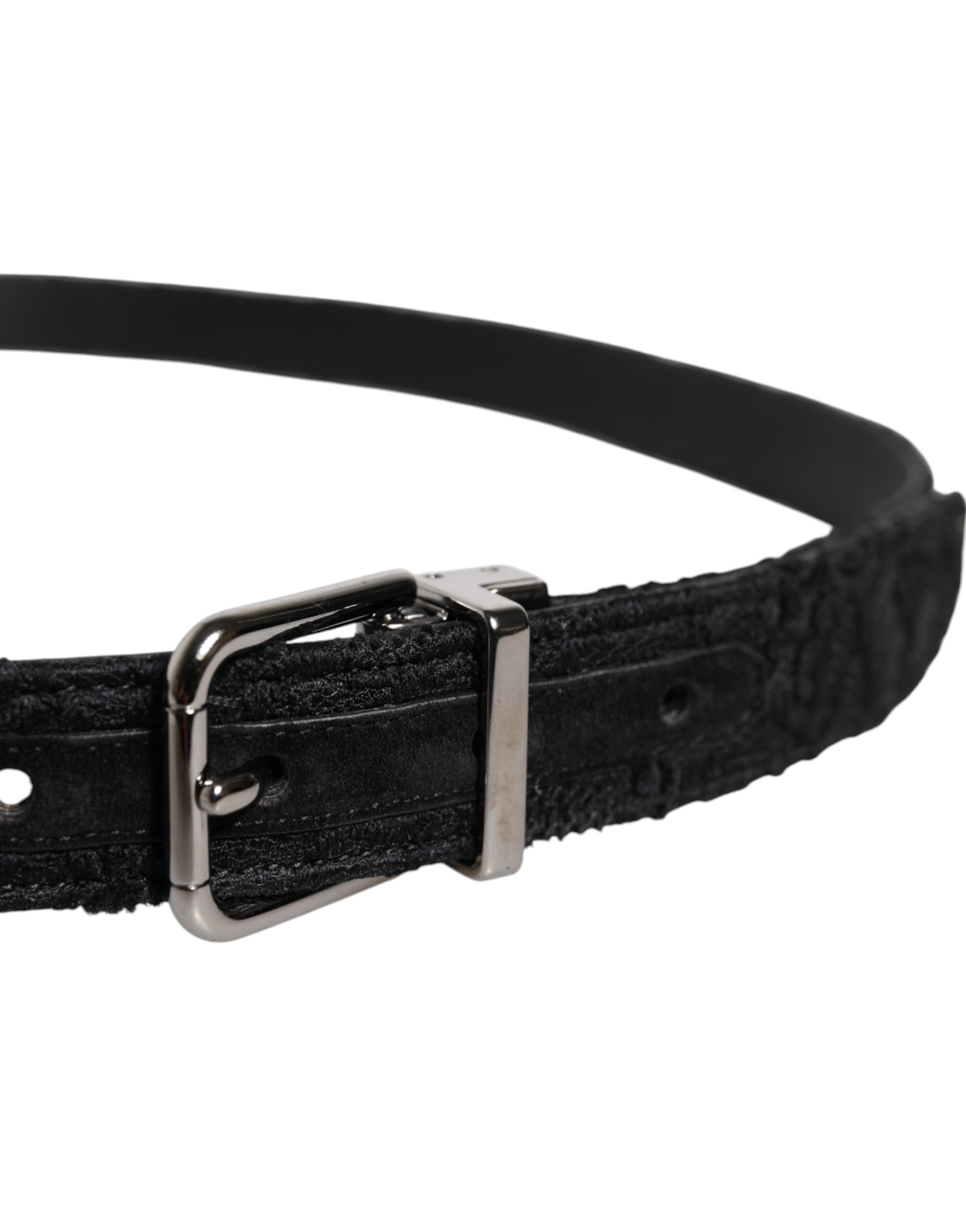 Ceinture Dolce &amp; Gabbana en coton mélangé noir avec boucle en métal argenté