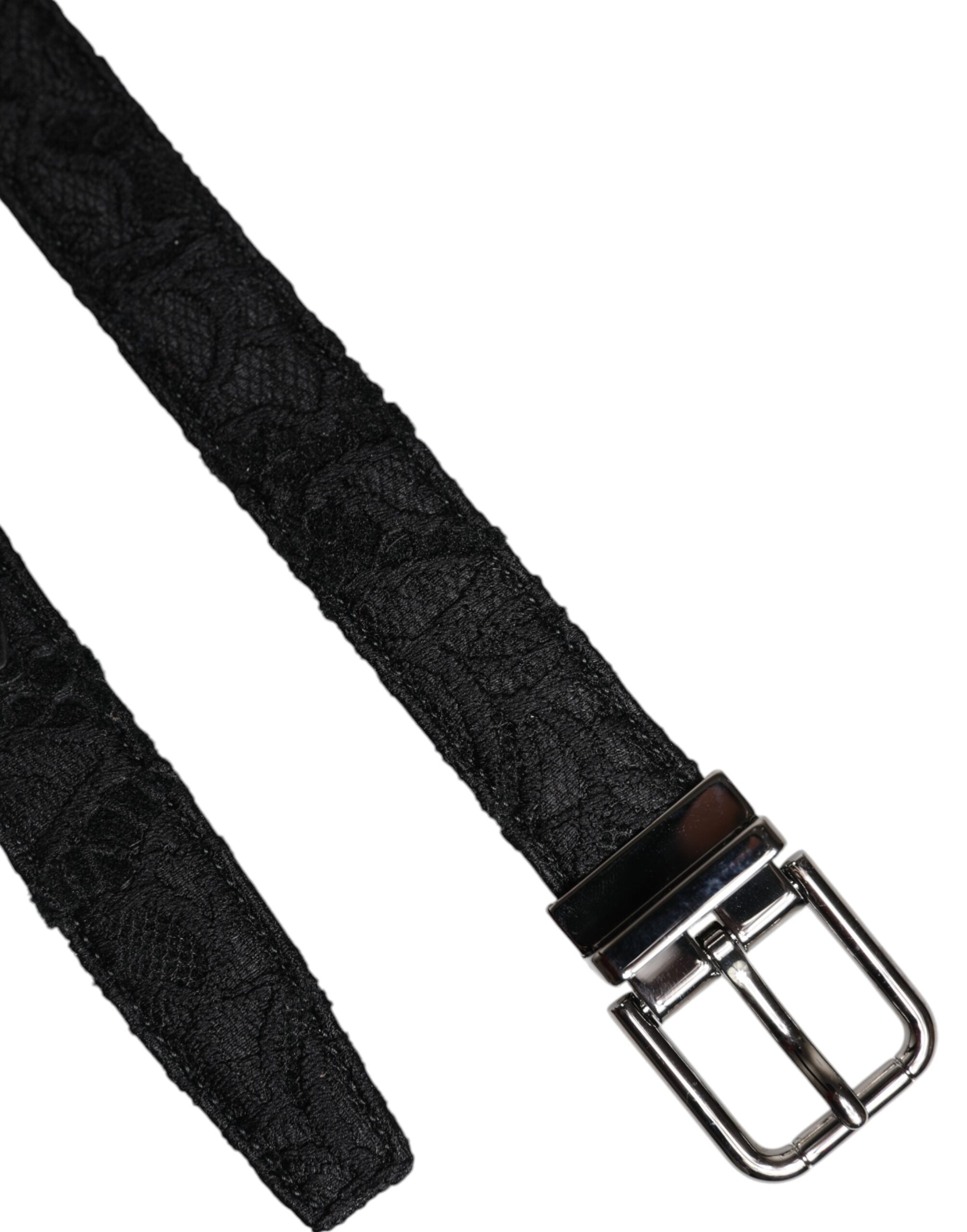 Ceinture Dolce &amp; Gabbana en coton mélangé noir avec boucle en métal argenté