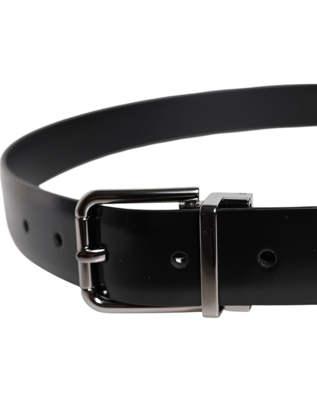 Ceinture Dolce &amp; Gabbana en cuir noir brillant avec boucle en métal argenté