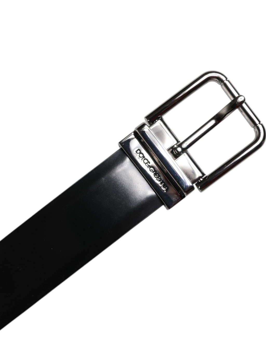 Ceinture Dolce &amp; Gabbana en cuir noir brillant avec boucle en métal argenté