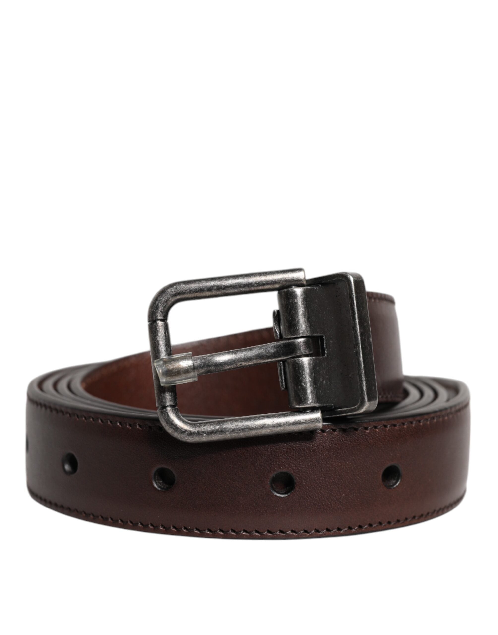 Ceinture Dolce &amp; Gabbana en cuir marron avec boucle en métal argenté