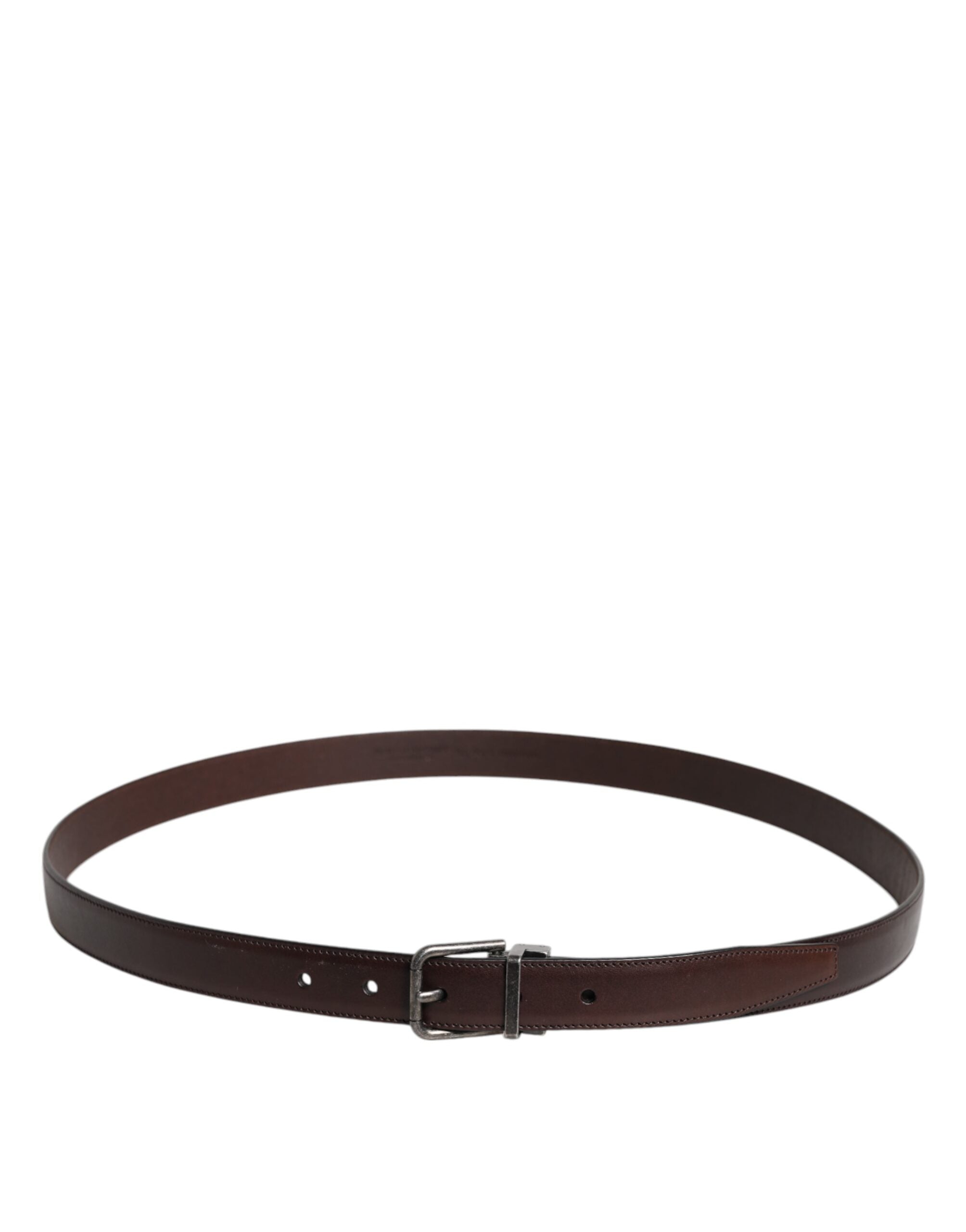 Ceinture Dolce &amp; Gabbana en cuir marron avec boucle en métal argenté
