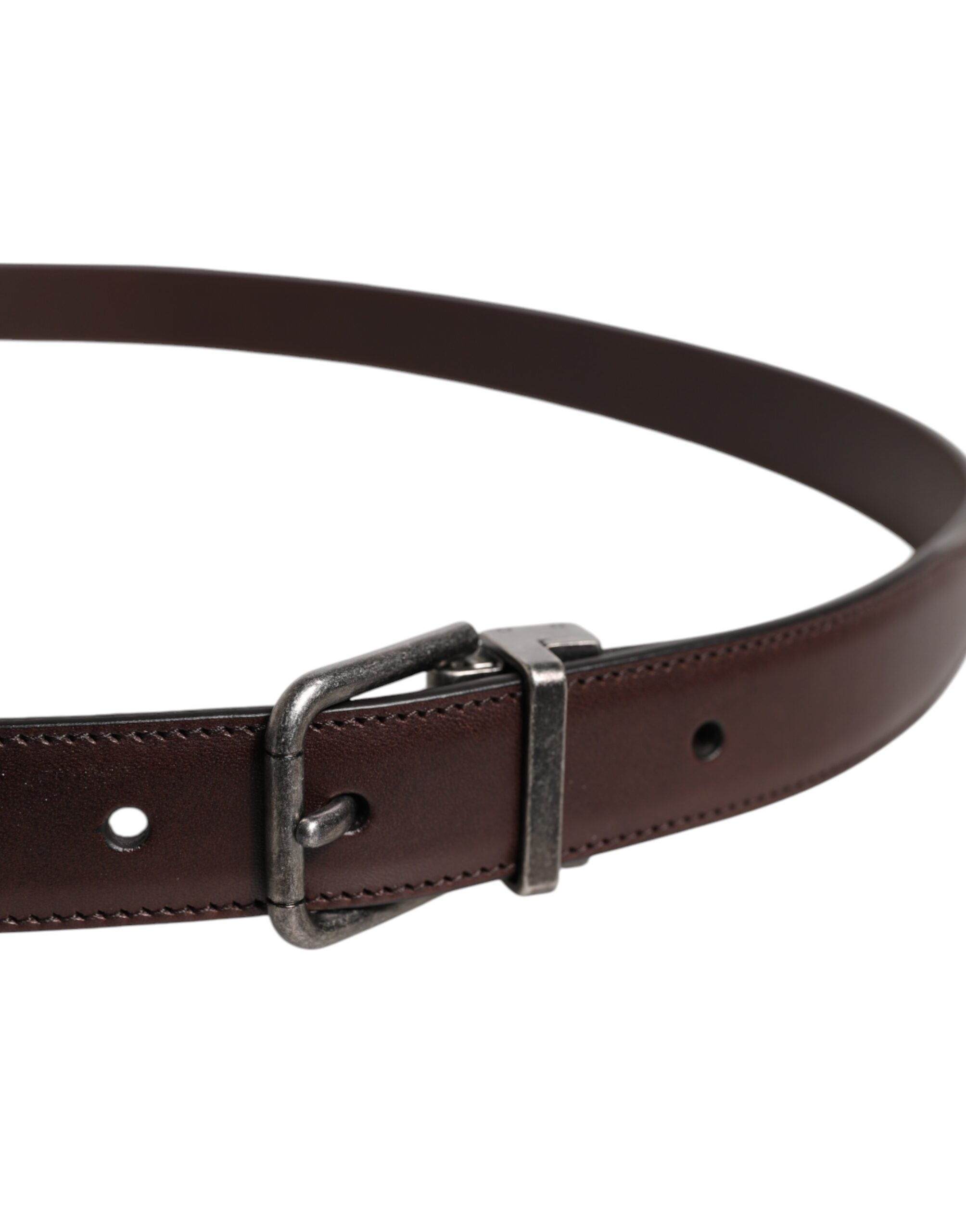 Ceinture Dolce &amp; Gabbana en cuir marron avec boucle en métal argenté