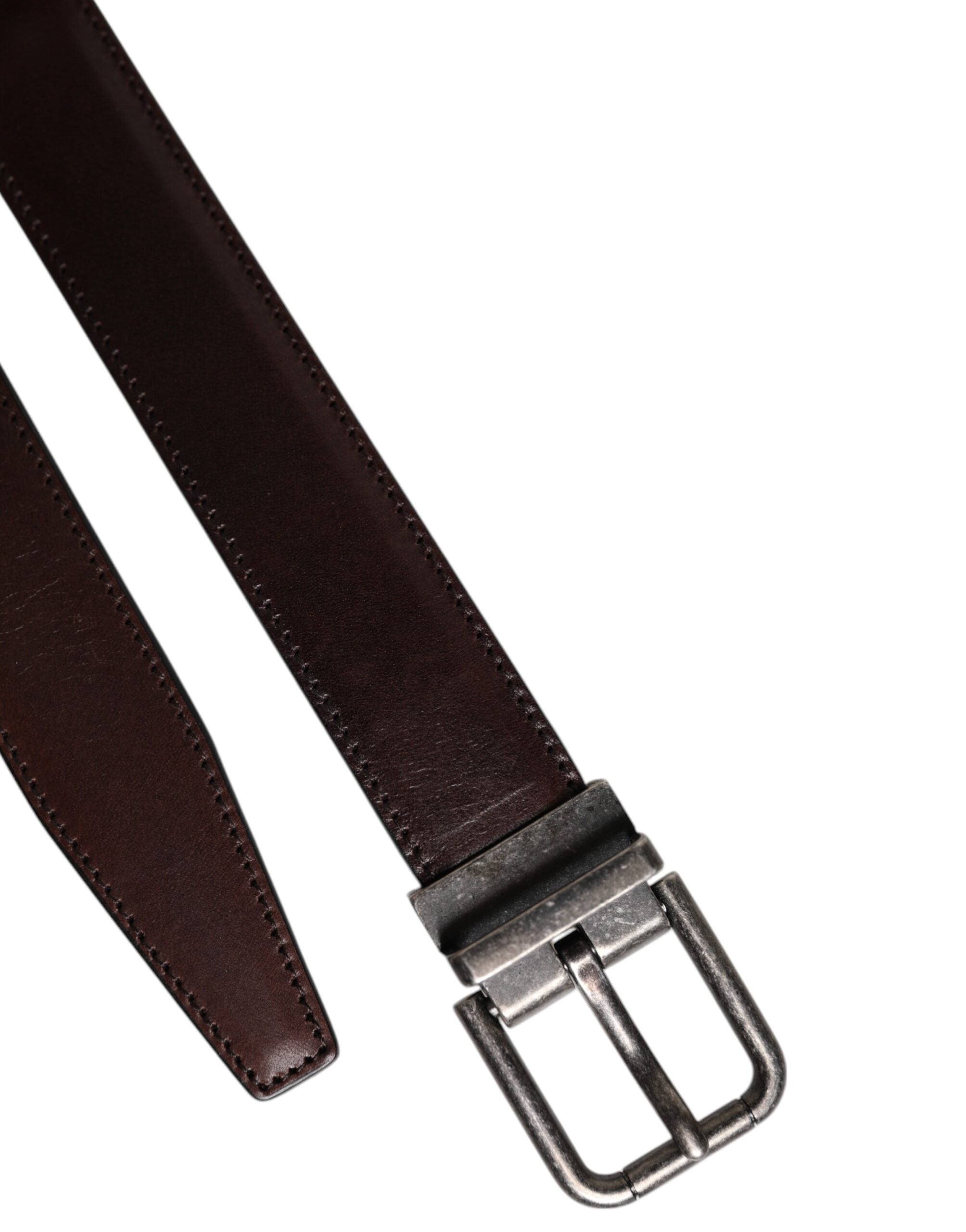 Ceinture Dolce &amp; Gabbana en cuir marron avec boucle en métal argenté