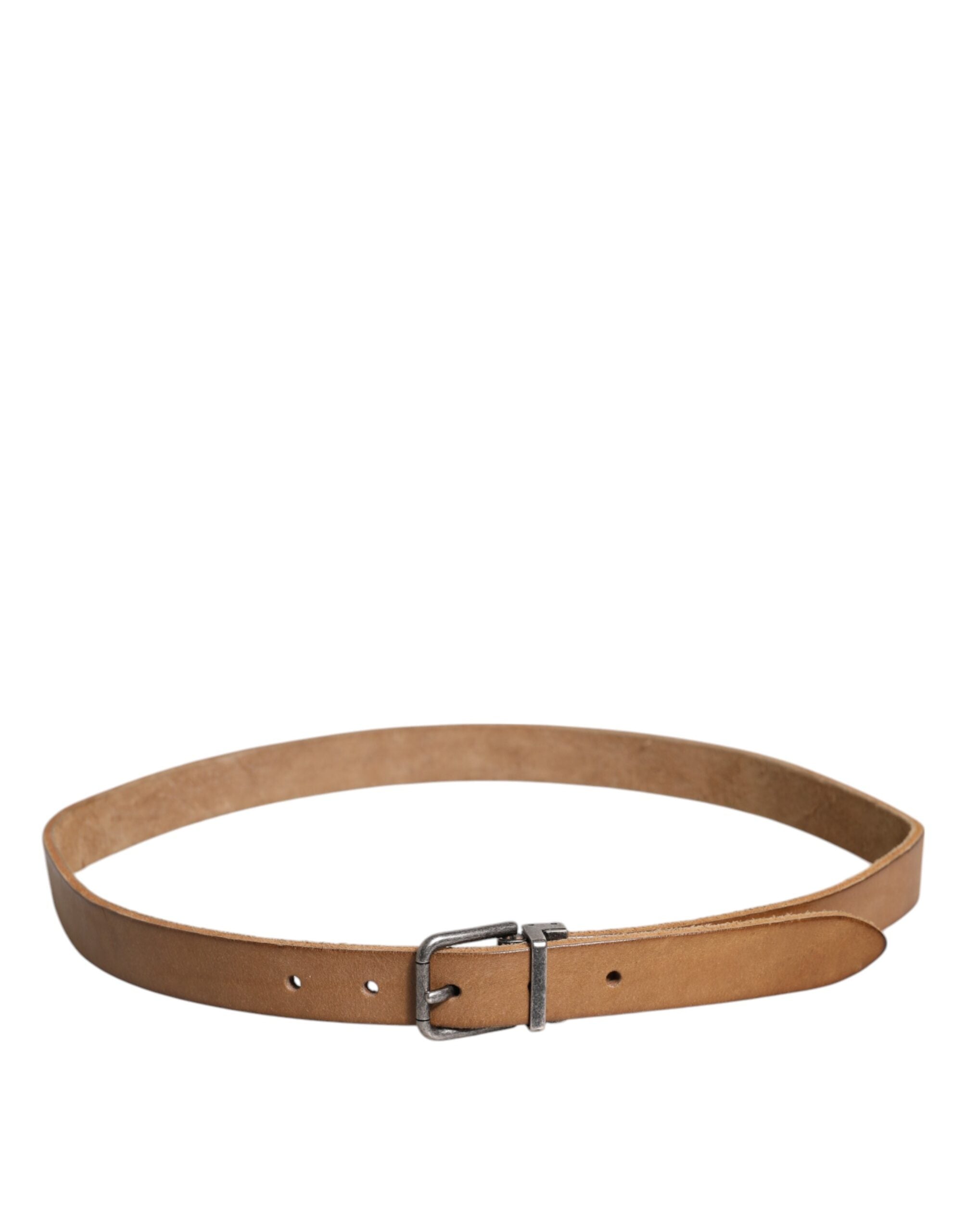 Ceinture Dolce &amp; Gabbana en cuir marron avec boucle en métal argenté
