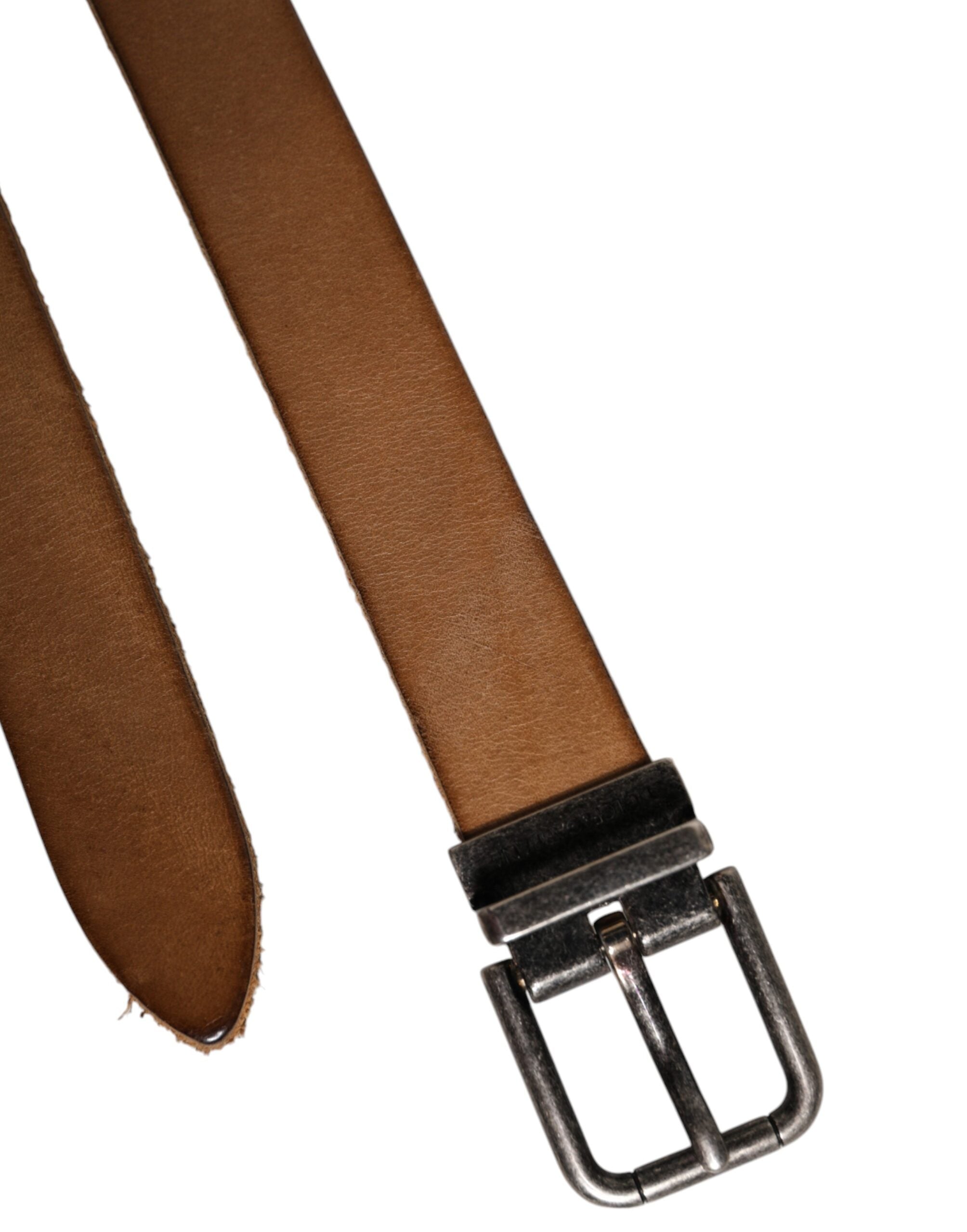 Ceinture Dolce &amp; Gabbana en cuir marron avec boucle en métal argenté