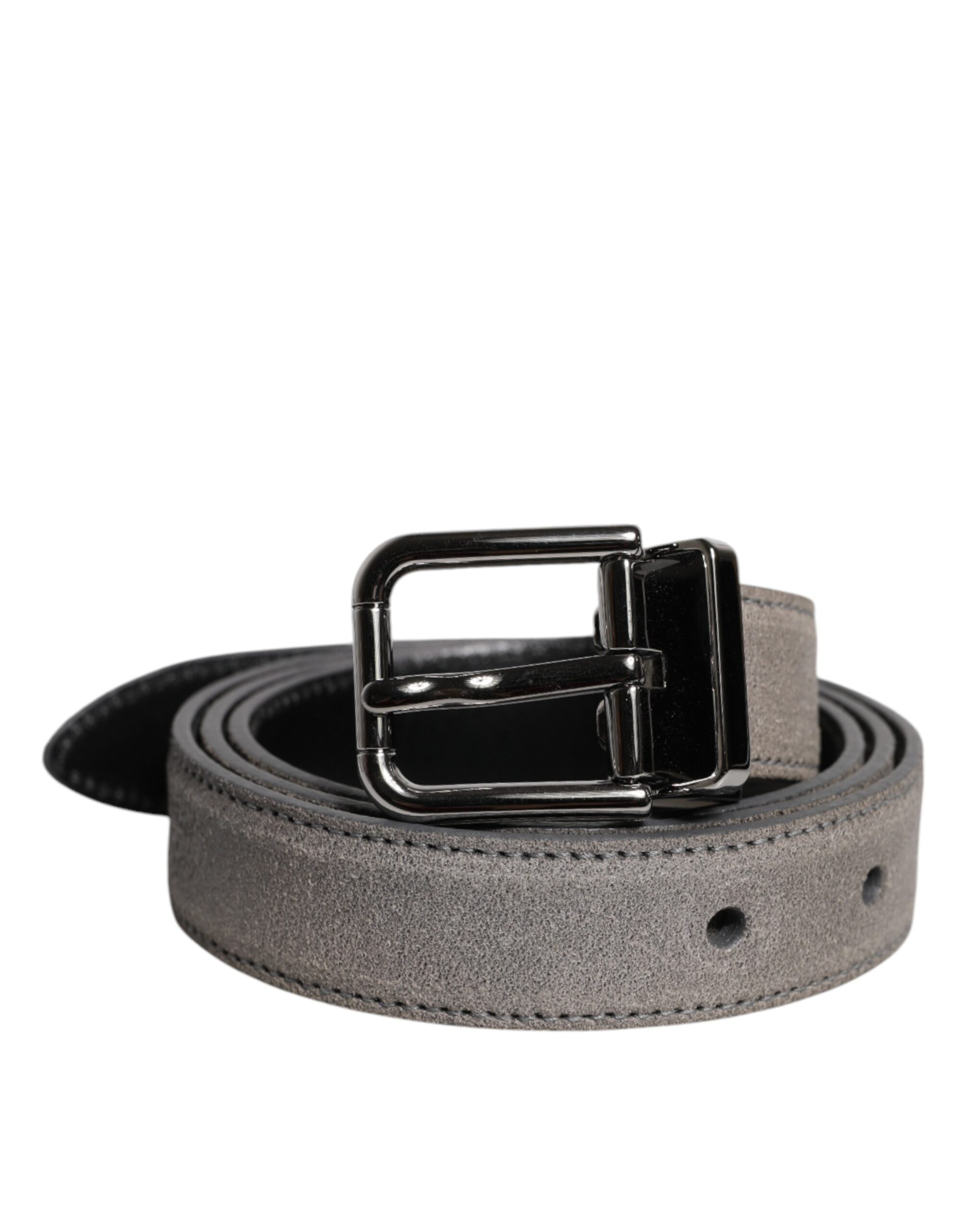 Ceinture Dolce &amp; Gabbana en cuir gris avec boucle en métal argenté