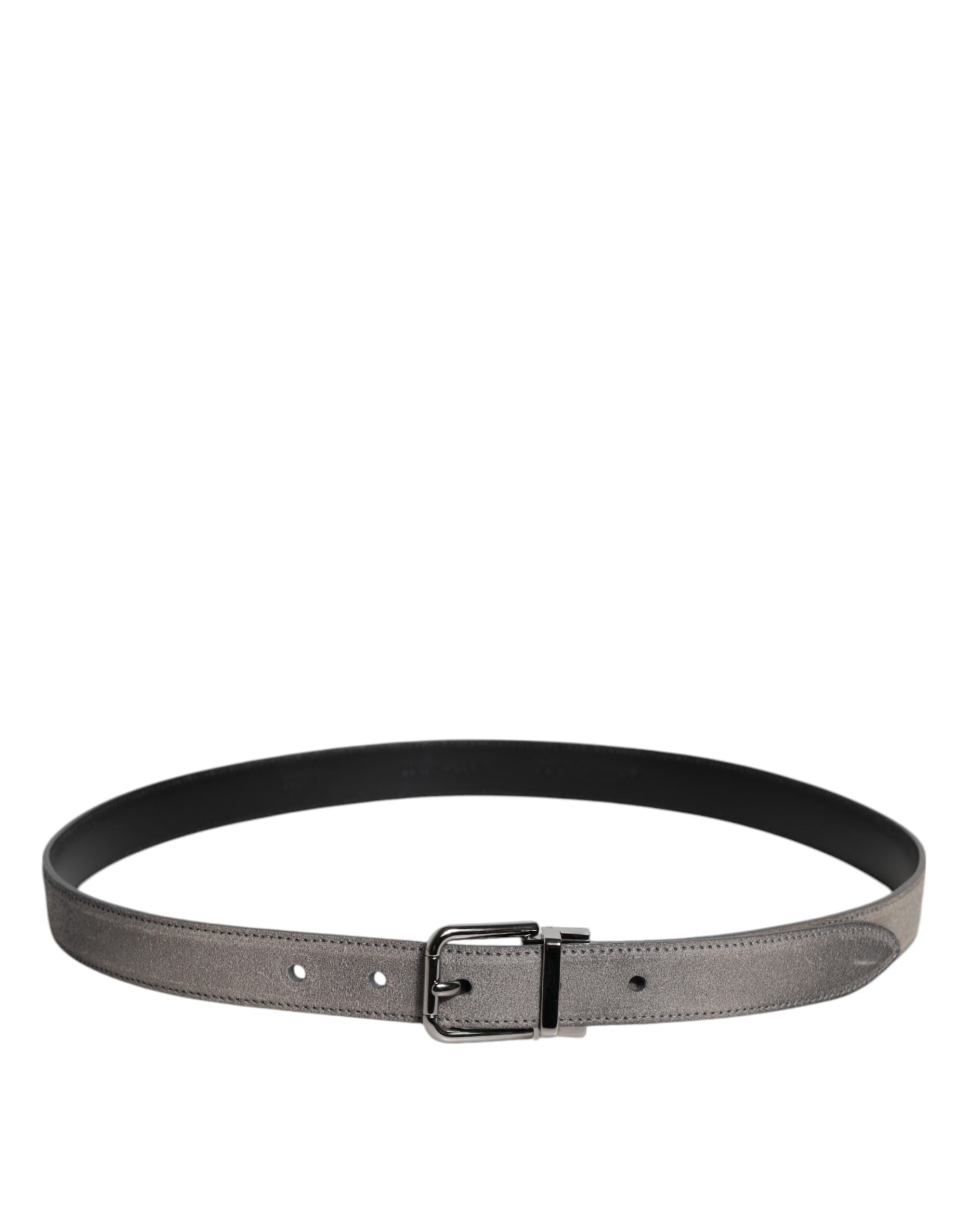 Ceinture Dolce &amp; Gabbana en cuir gris avec boucle en métal argenté