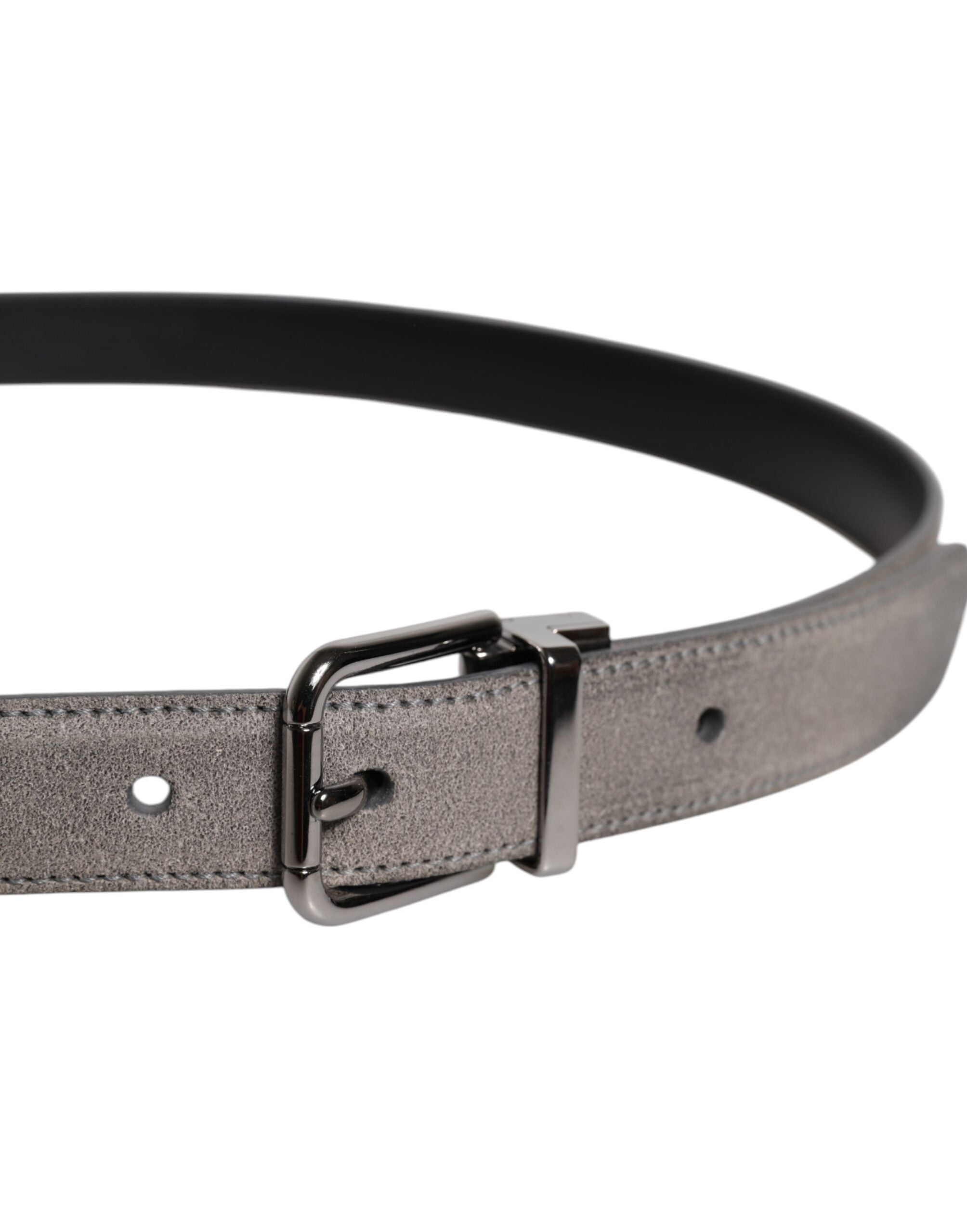 Ceinture Dolce &amp; Gabbana en cuir gris avec boucle en métal argenté