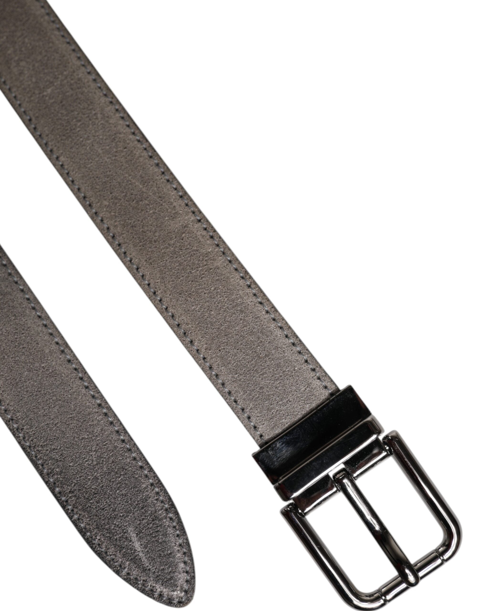 Ceinture Dolce &amp; Gabbana en cuir gris avec boucle en métal argenté