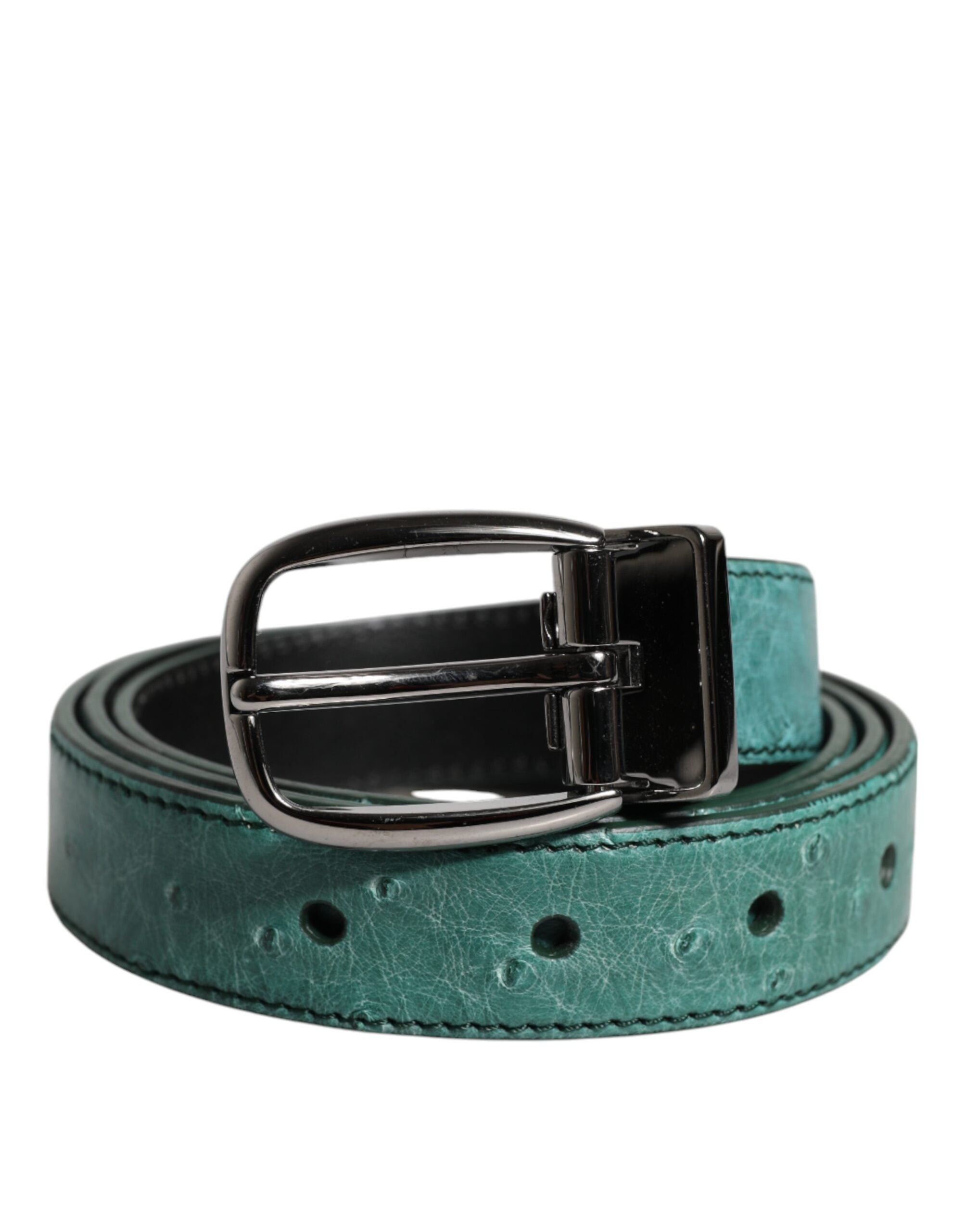 Ceinture Dolce &amp; Gabbana en cuir vert avec boucle en métal argenté