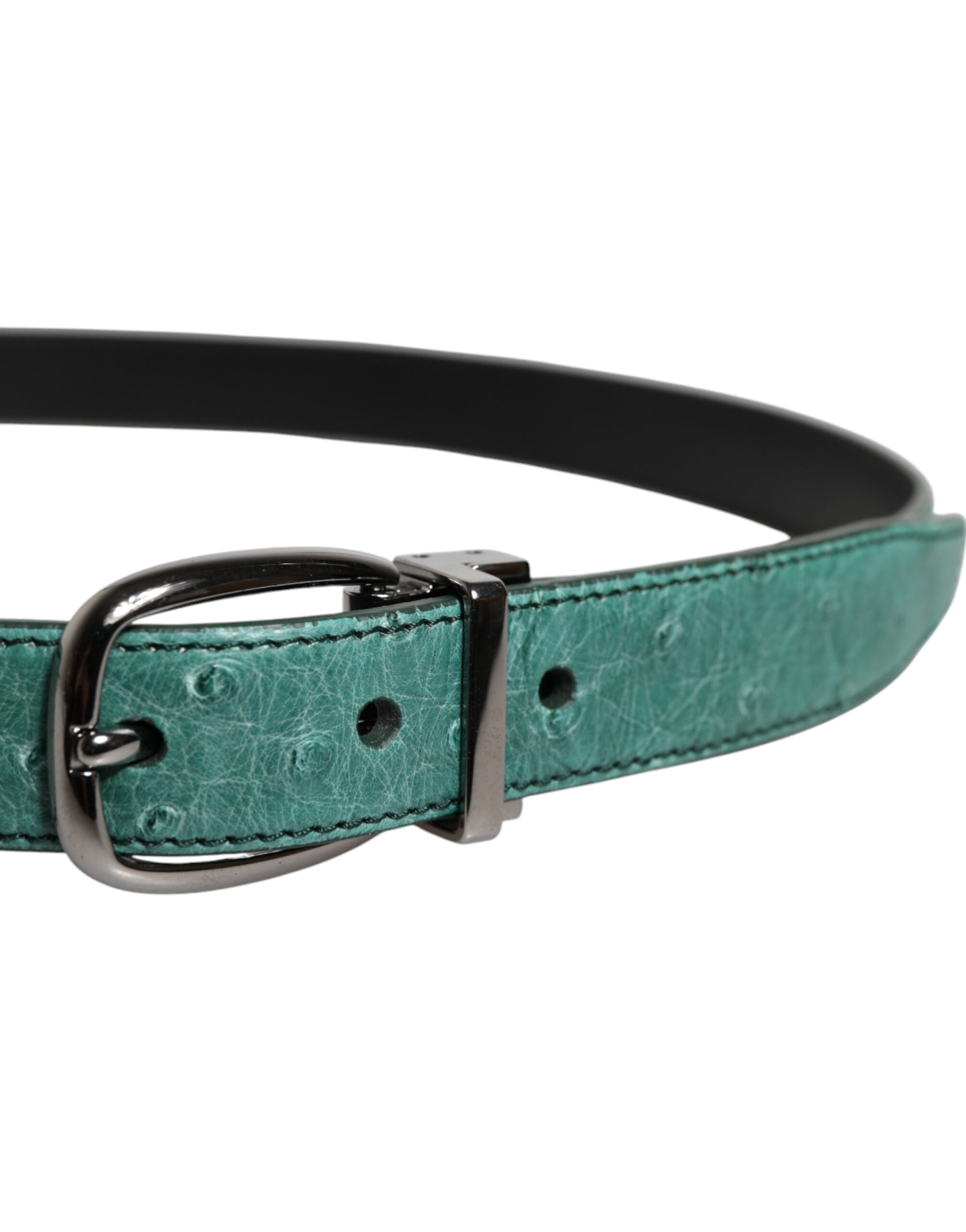 Ceinture Dolce &amp; Gabbana en cuir vert avec boucle en métal argenté