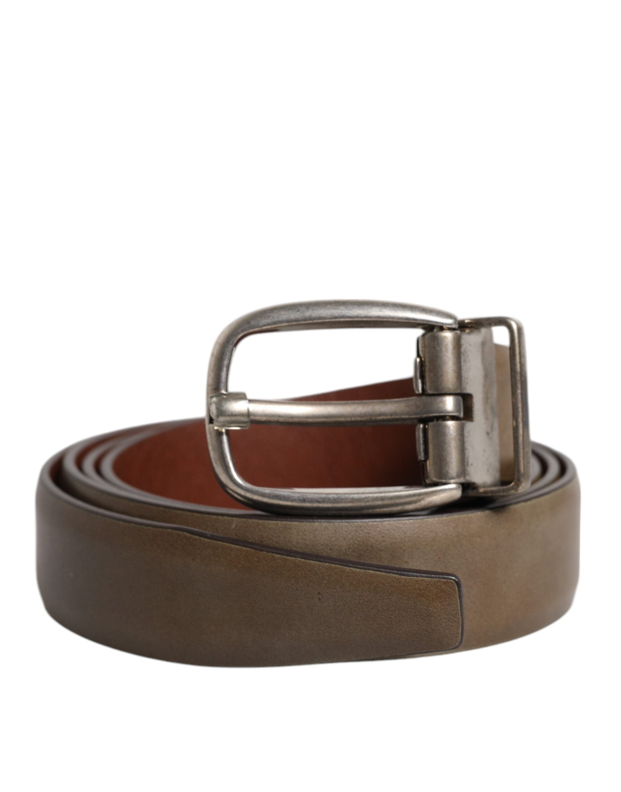 Ceinture classique en cuir marron Dolce &amp; Gabbana avec boucle en métal et logo