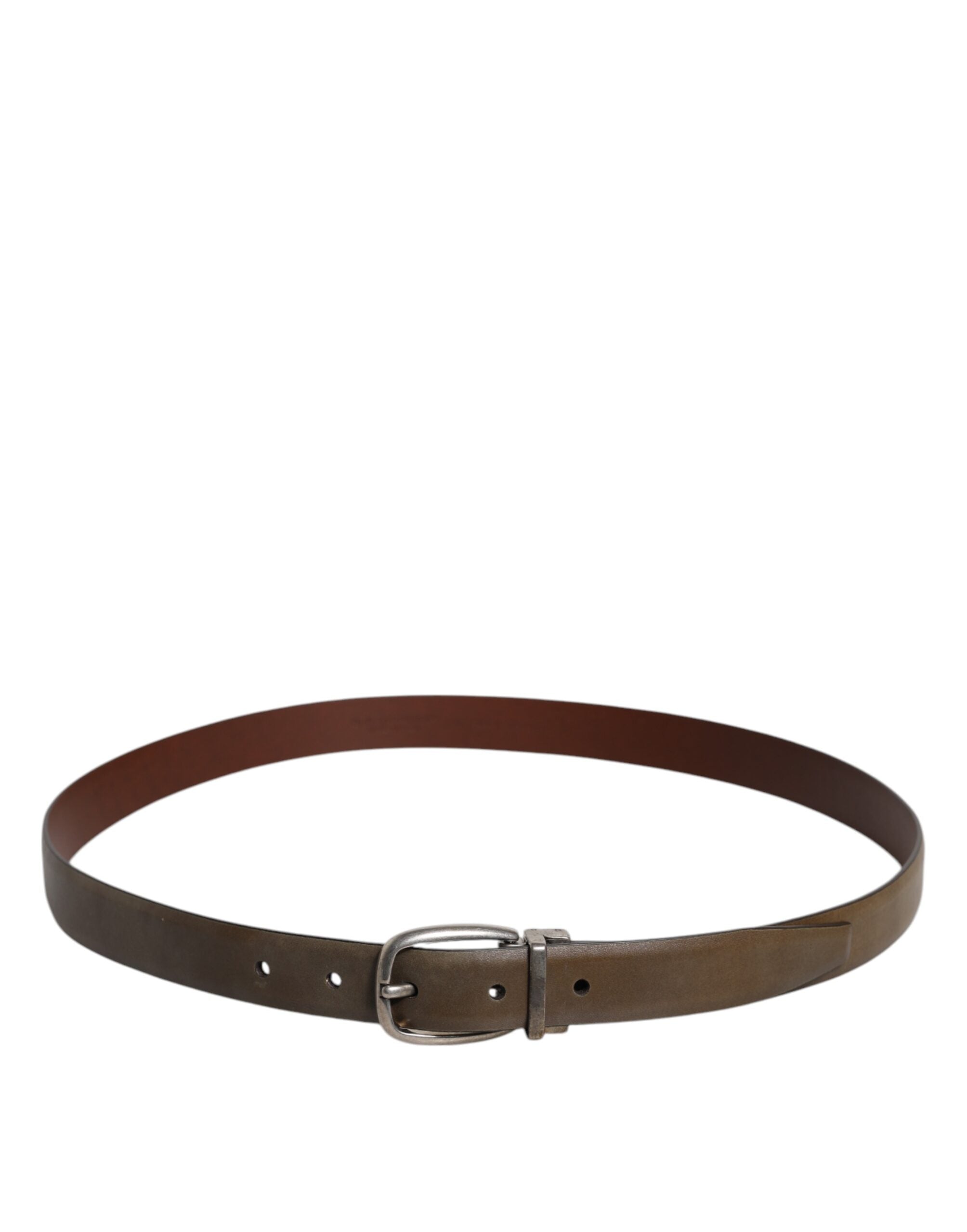 Ceinture classique en cuir marron Dolce &amp; Gabbana avec boucle en métal et logo